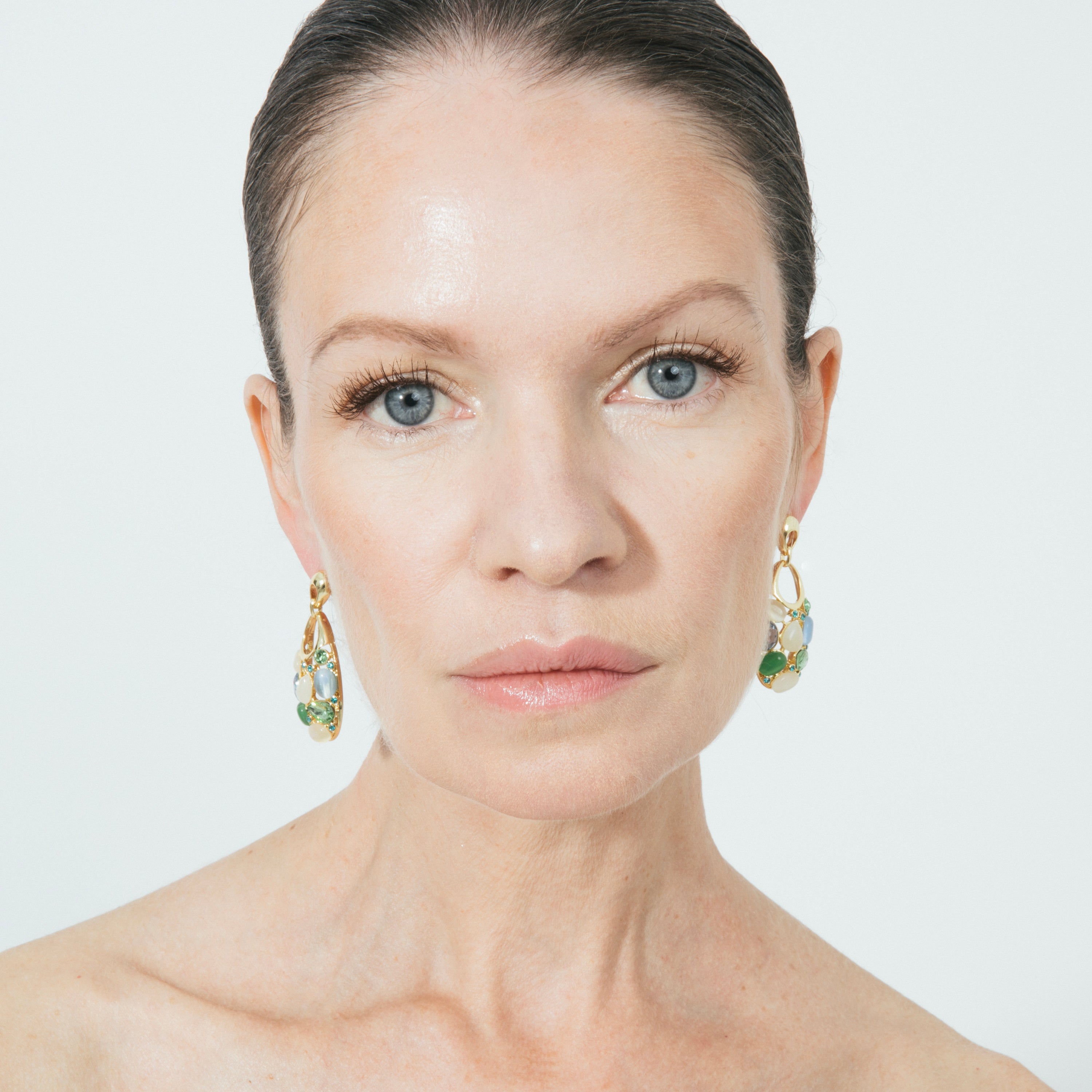 Multicolor Cat Eye Earrings finished in 18k yellow gold - Humawar