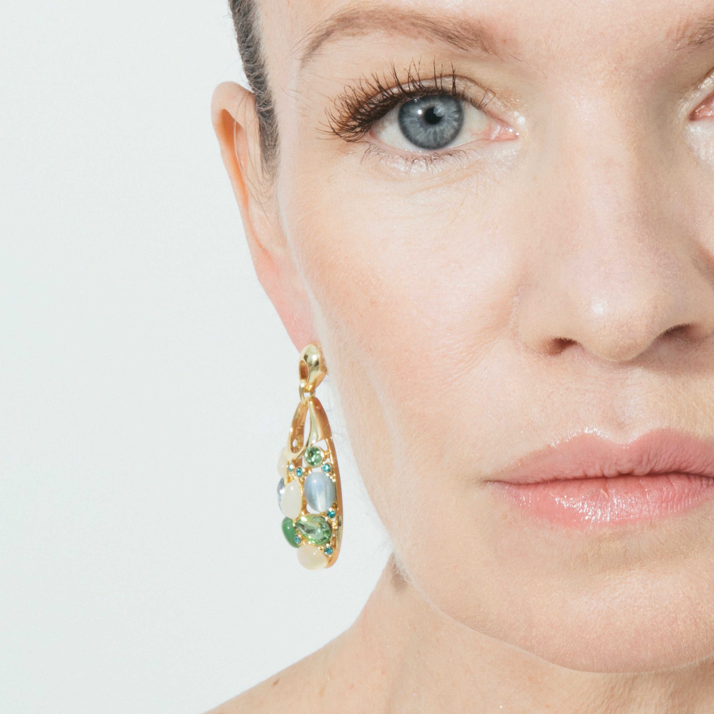 Multicolor Cat Eye Earrings finished in 18k yellow gold - Humawar