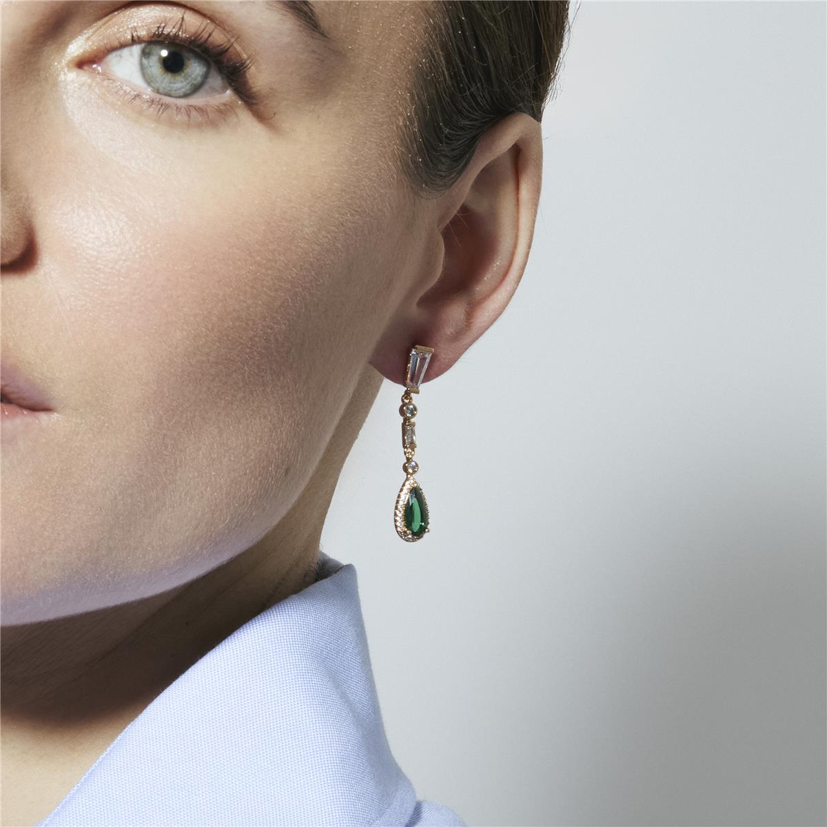 Pendientes de Circonita Esmeralda acabado en oro amarillo de 18k - Orzus