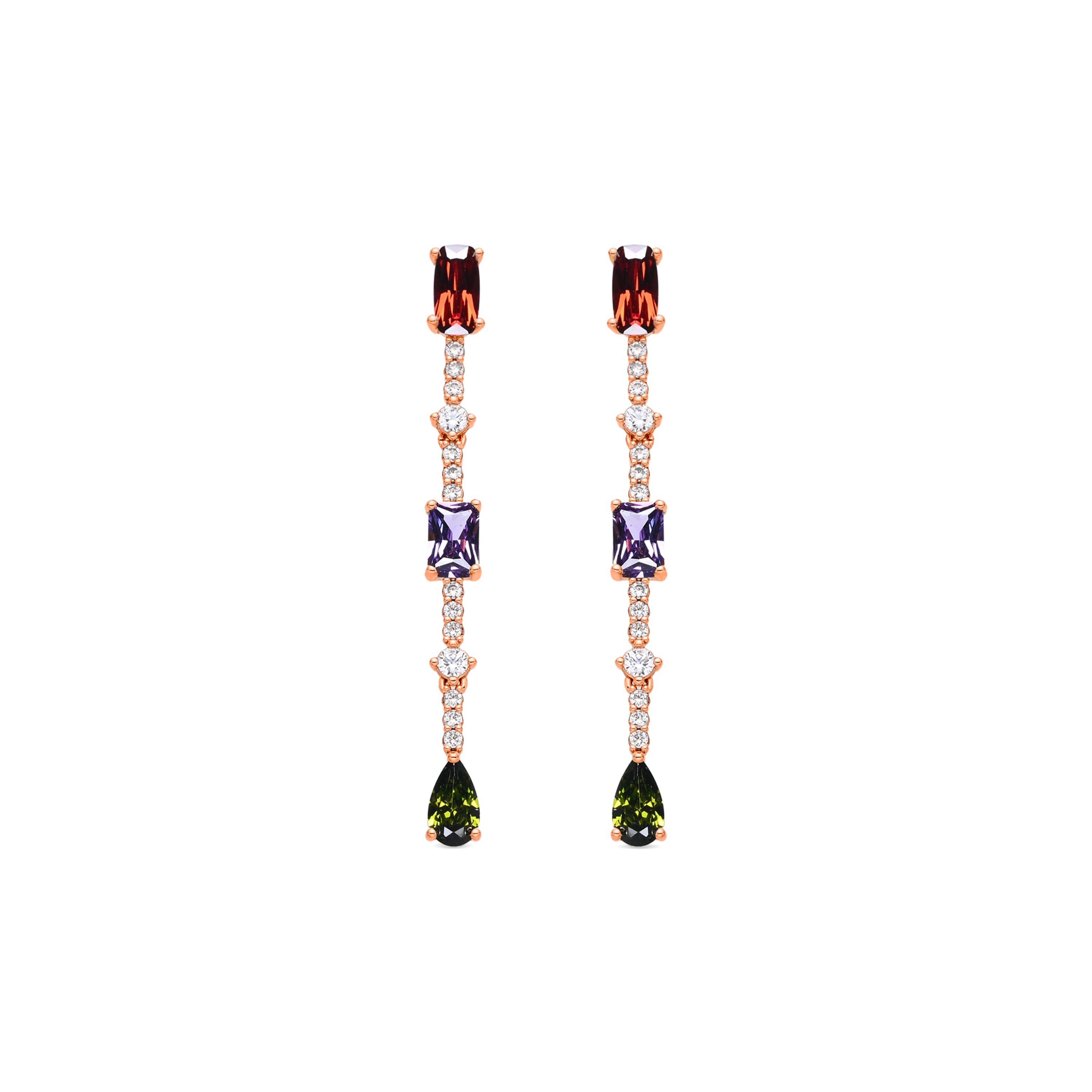 Pendientes de Circonita Multicolor acabado en oro amarillo de 18k - Ziadru