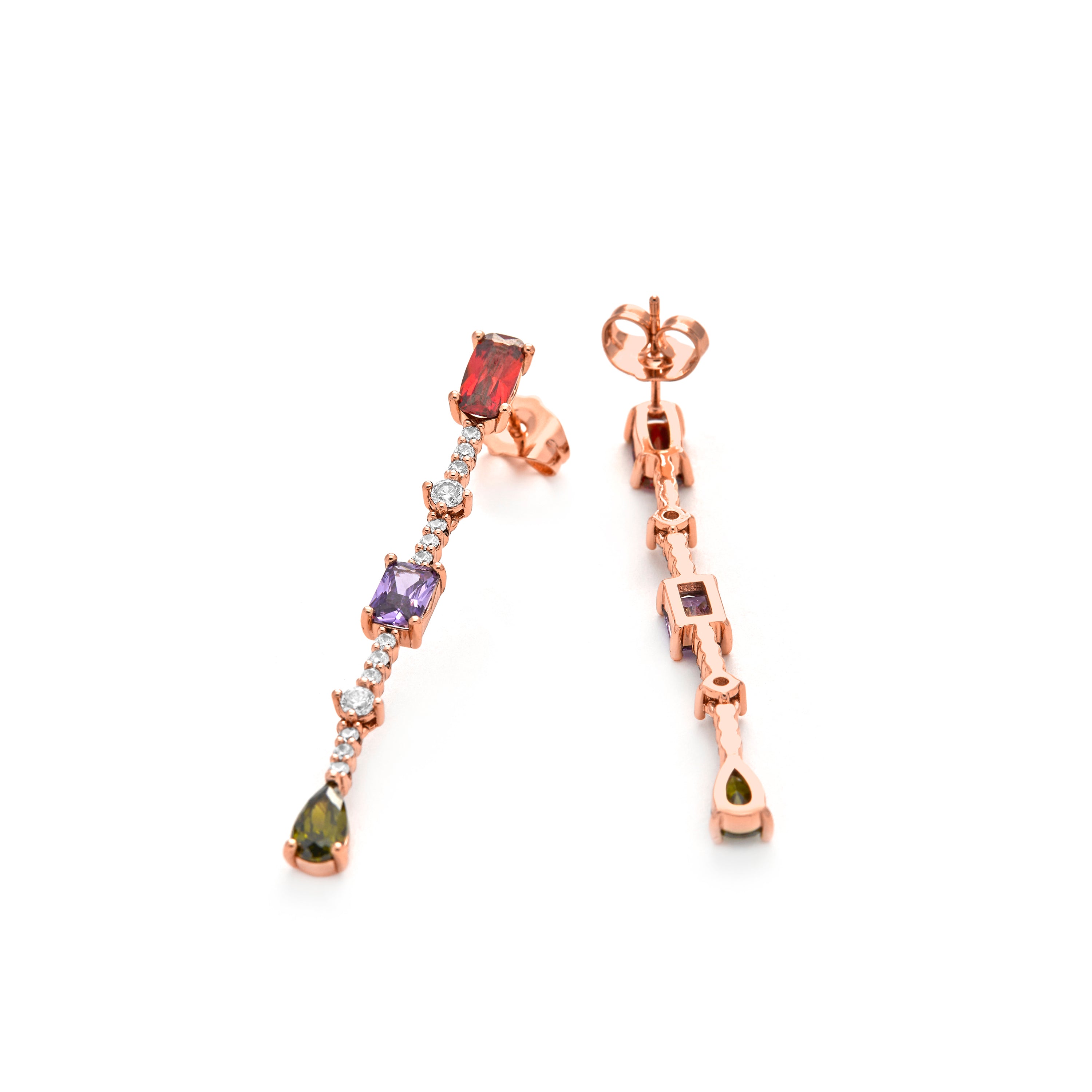 Pendientes de Circonita Multicolor acabado en oro amarillo de 18k - Ziadru