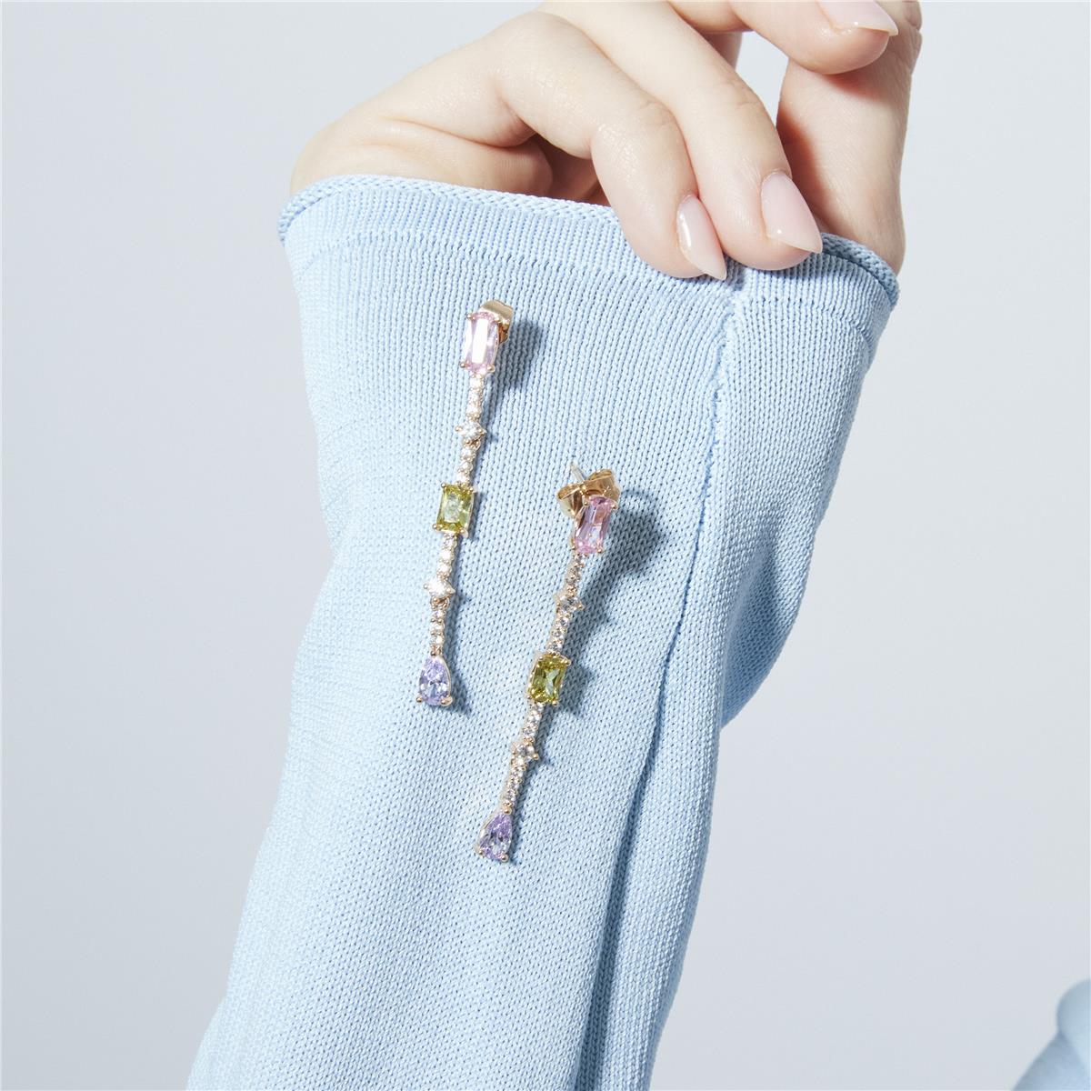Pendientes de Circonita Multicolor acabado en oro amarillo de 18k - Ziadru