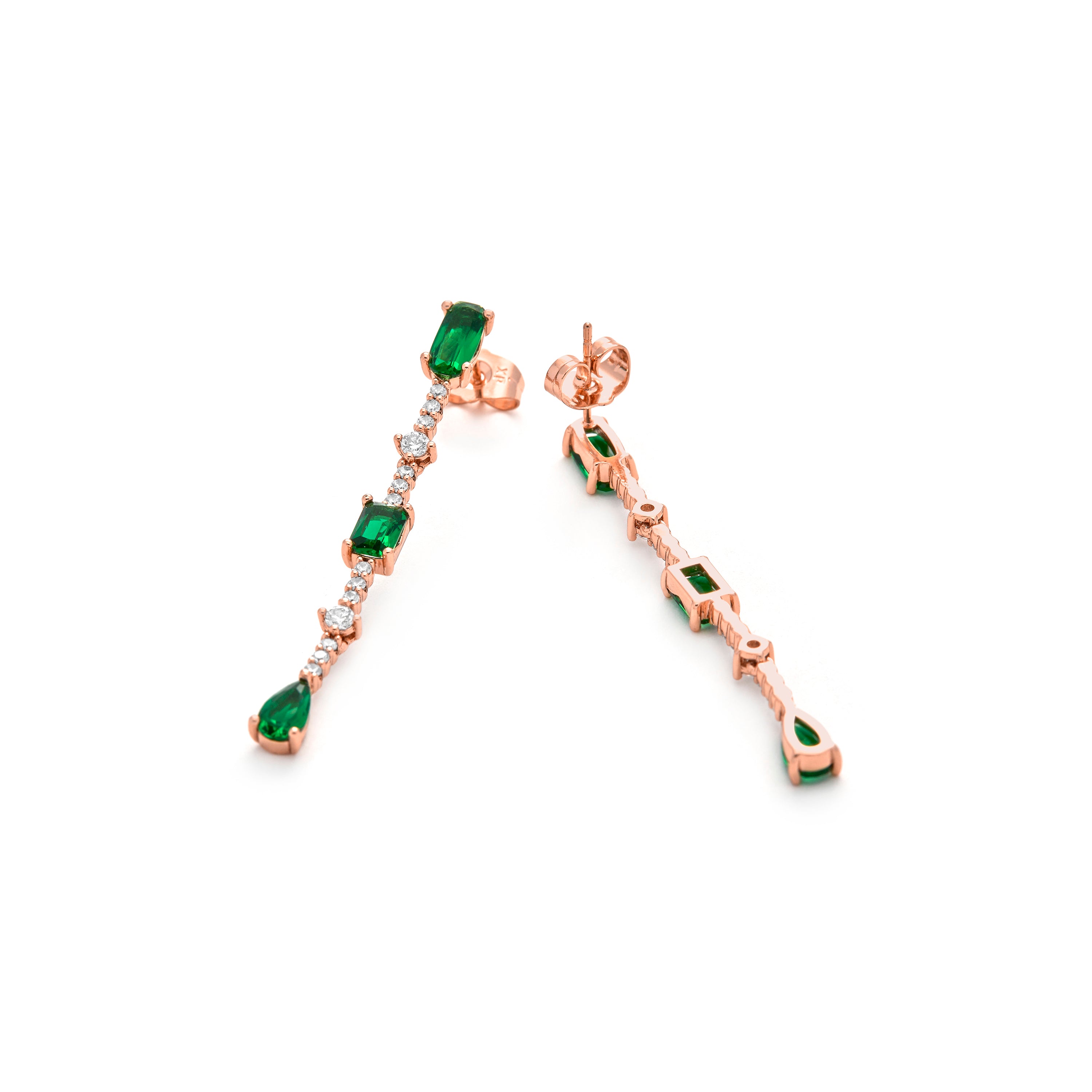 Boucles d'oreilles en zirconium émeraude finition or jaune 18k - Ziadru