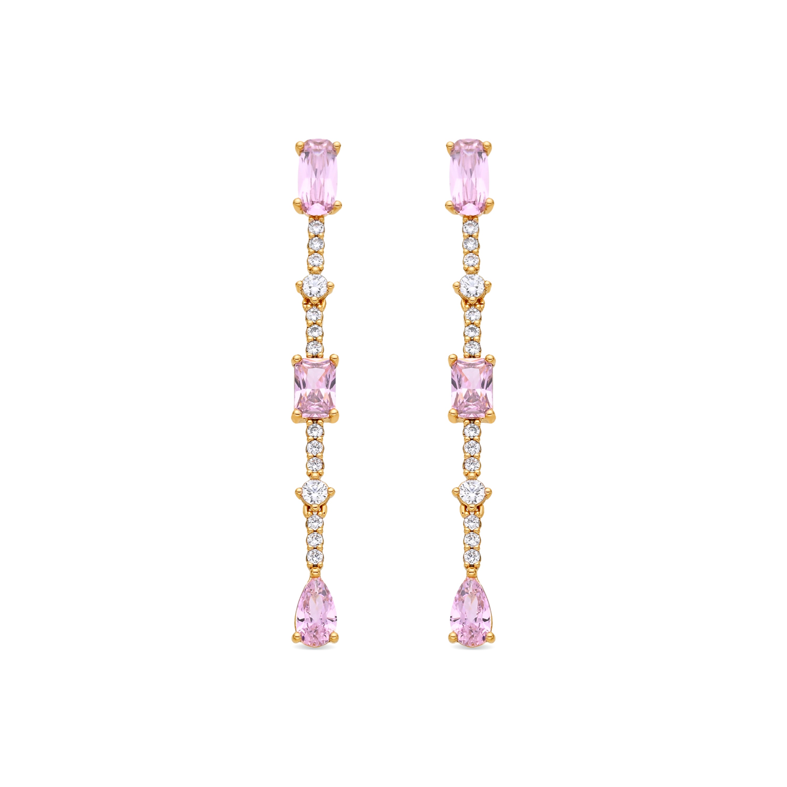 Pendientes de Circonita Rosa acabado en oro amarillo de 18k - Ziadru