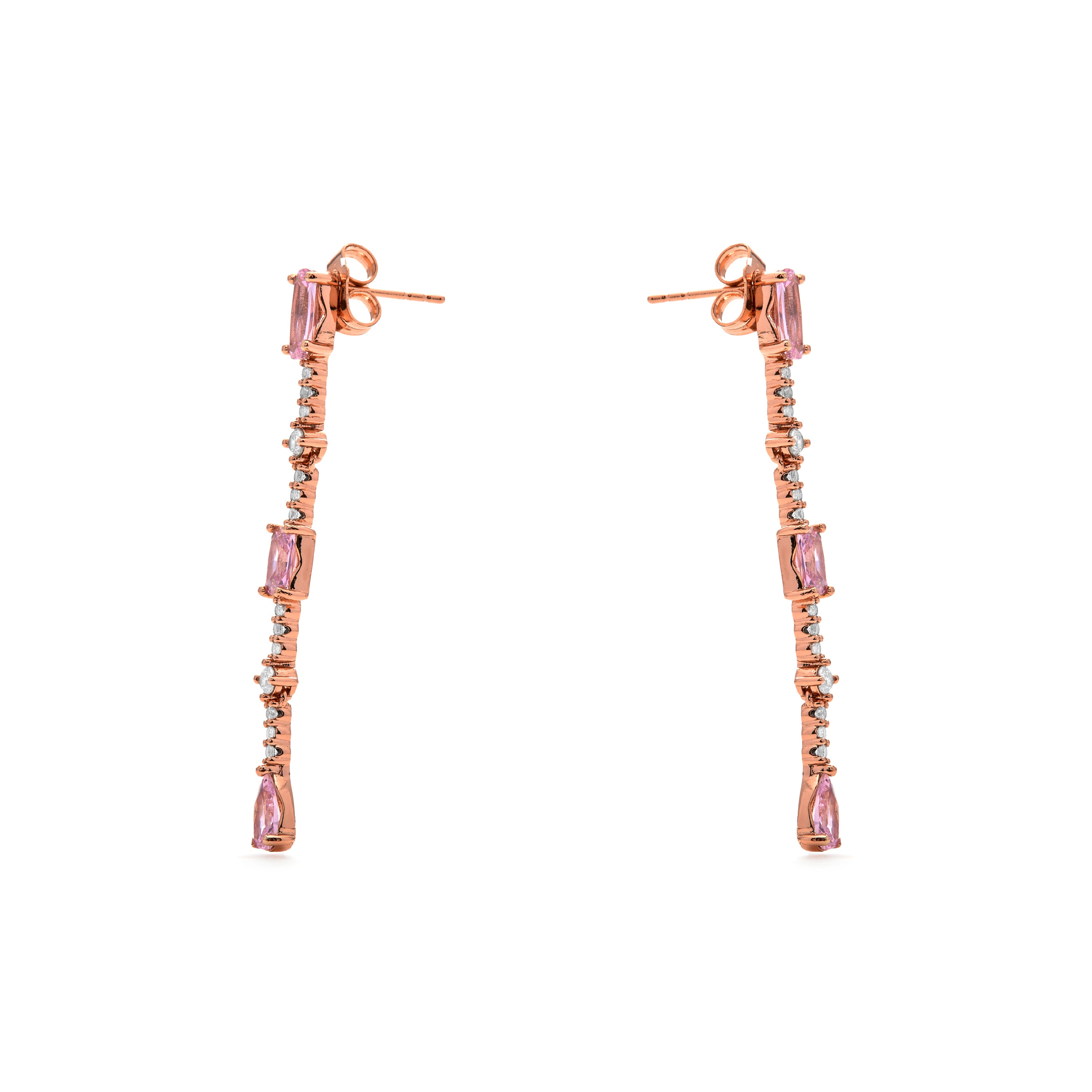 Pendientes de Circonita Rosa acabado en oro amarillo de 18k - Ziadru