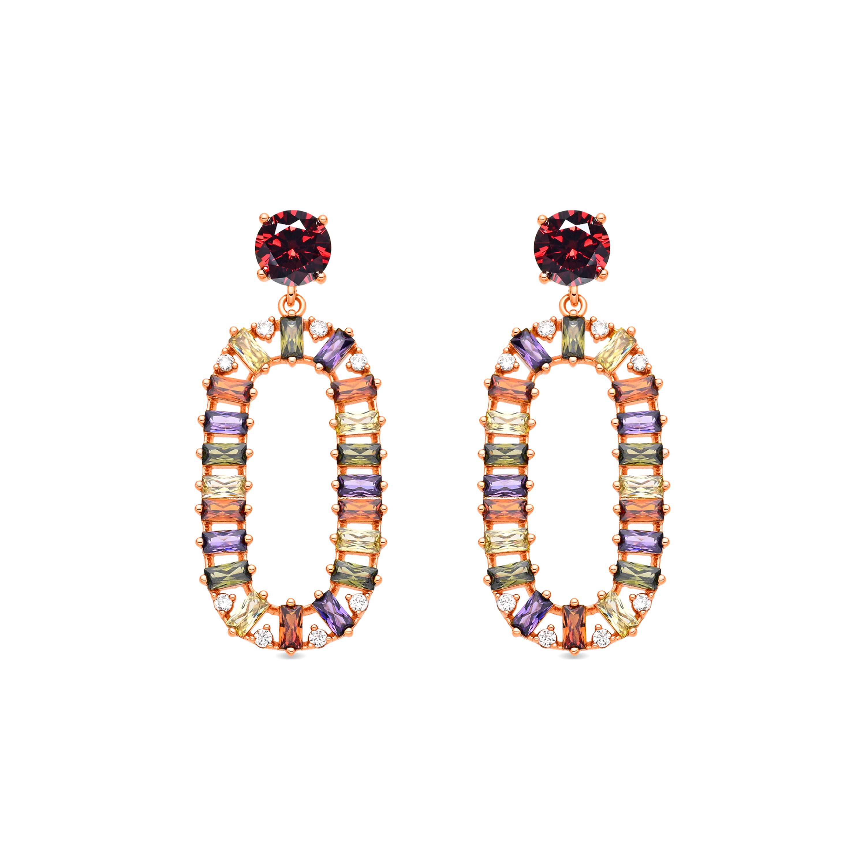 Boucles d'oreilles en zircon multicolore finition or jaune 18k - Ziadru