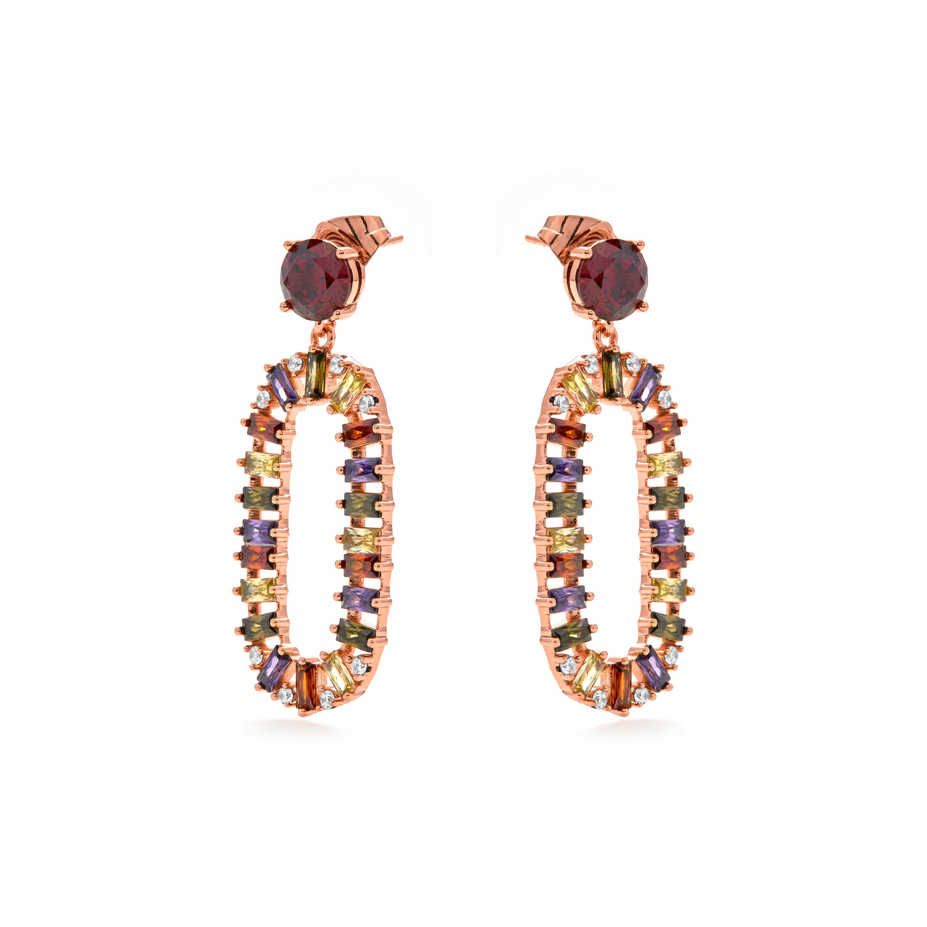 Boucles d'oreilles en zircon multicolore finition or jaune 18k - Ziadru