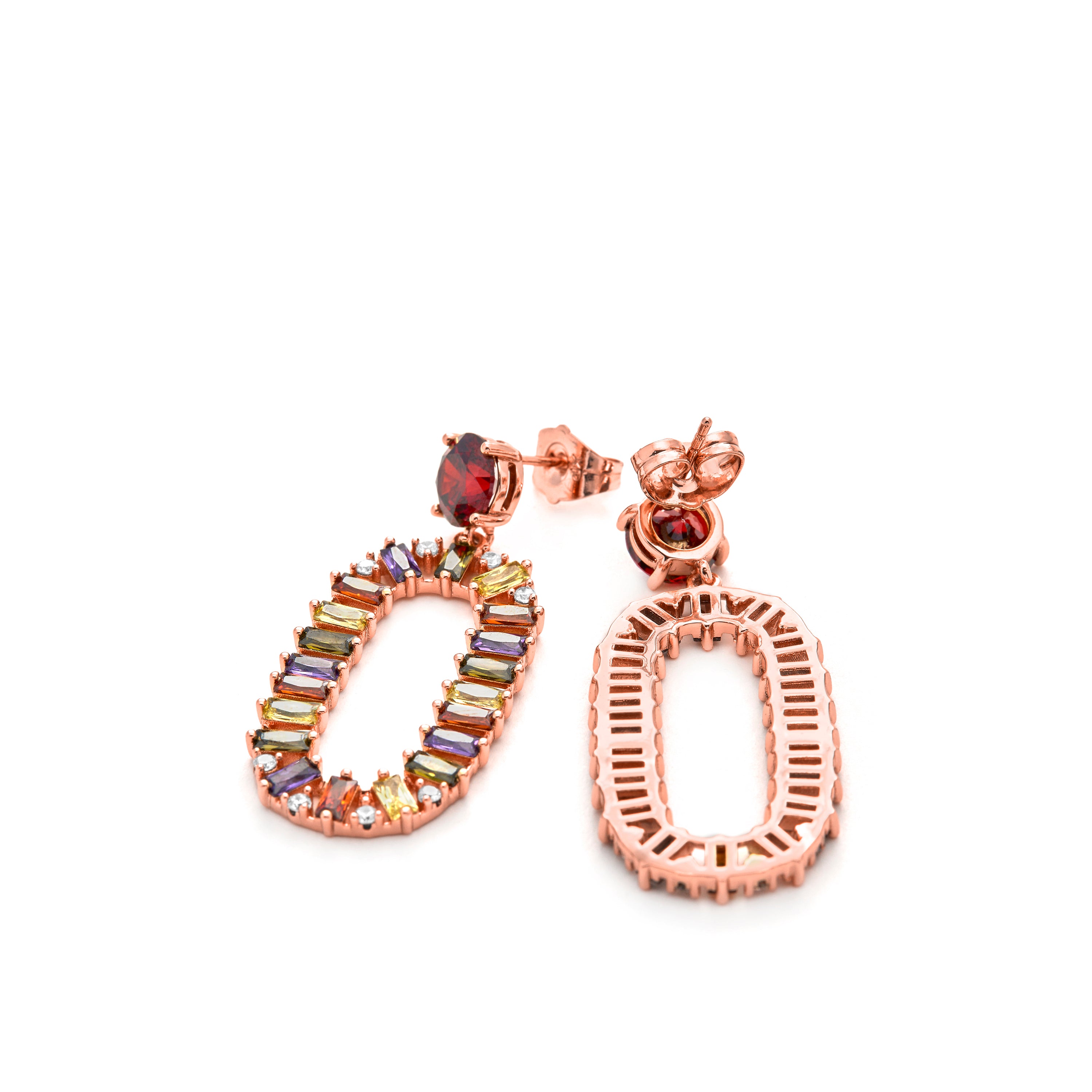 Boucles d'oreilles en zircon multicolore finition or jaune 18k - Ziadru
