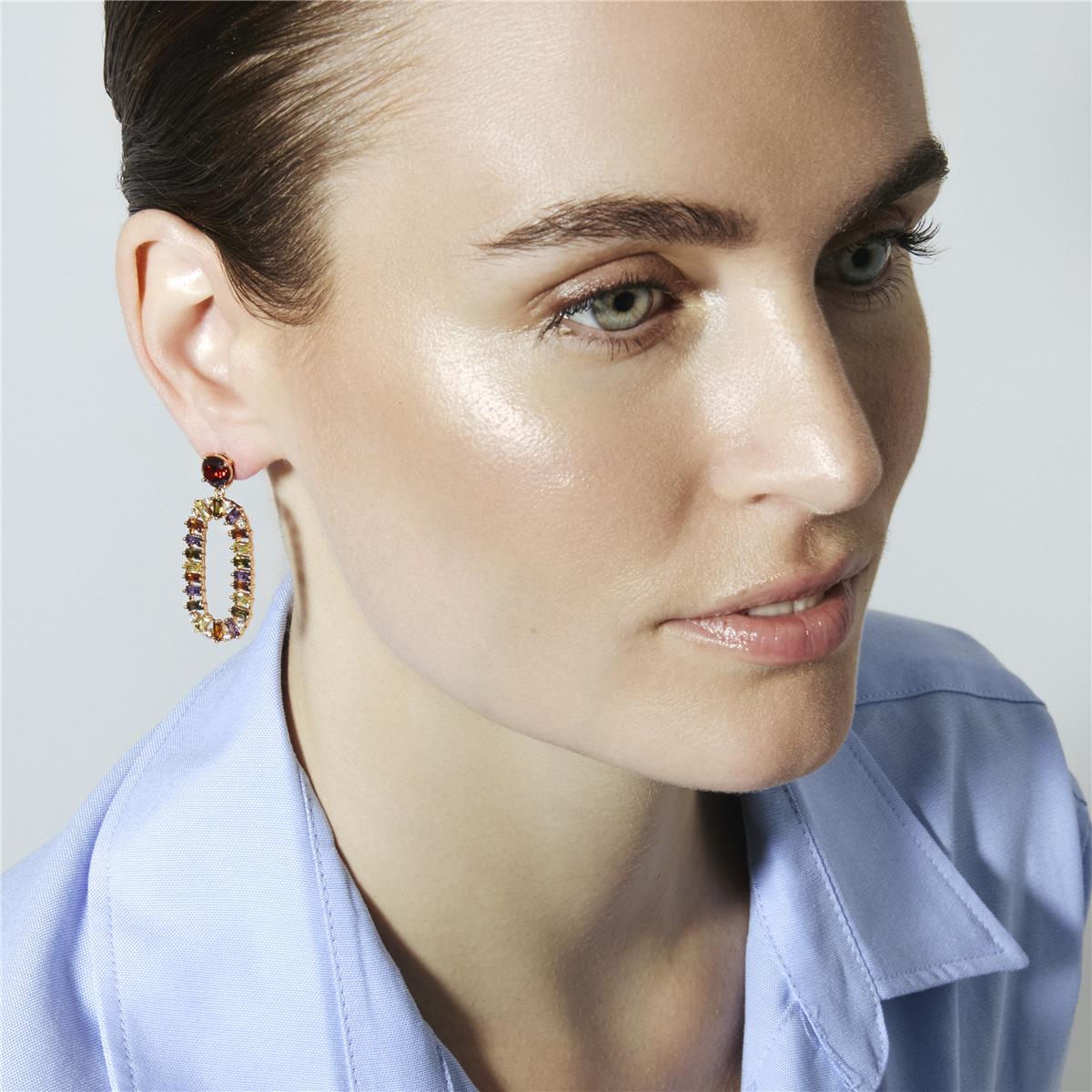 Boucles d'oreilles en zircon multicolore finition or jaune 18k - Ziadru