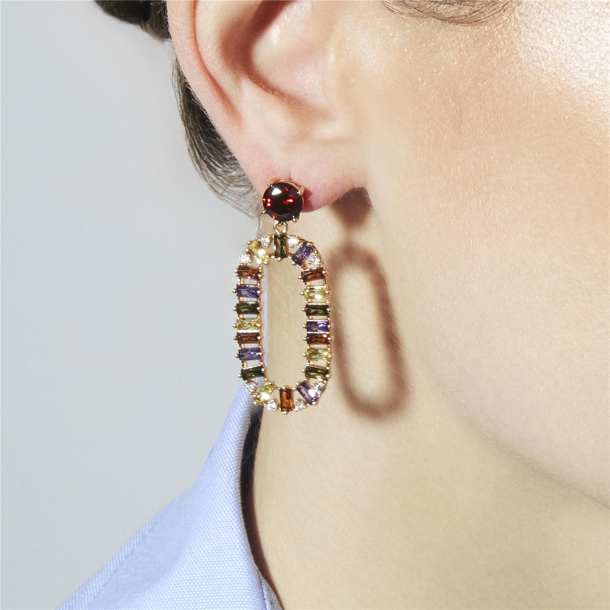 Boucles d'oreilles en zircon multicolore finition or jaune 18k - Ziadru