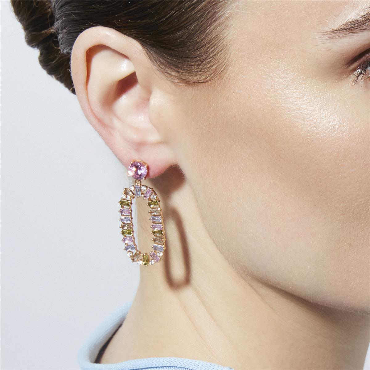 Boucles d'oreilles en zircon multicolore finition or jaune 18k - Ziadru