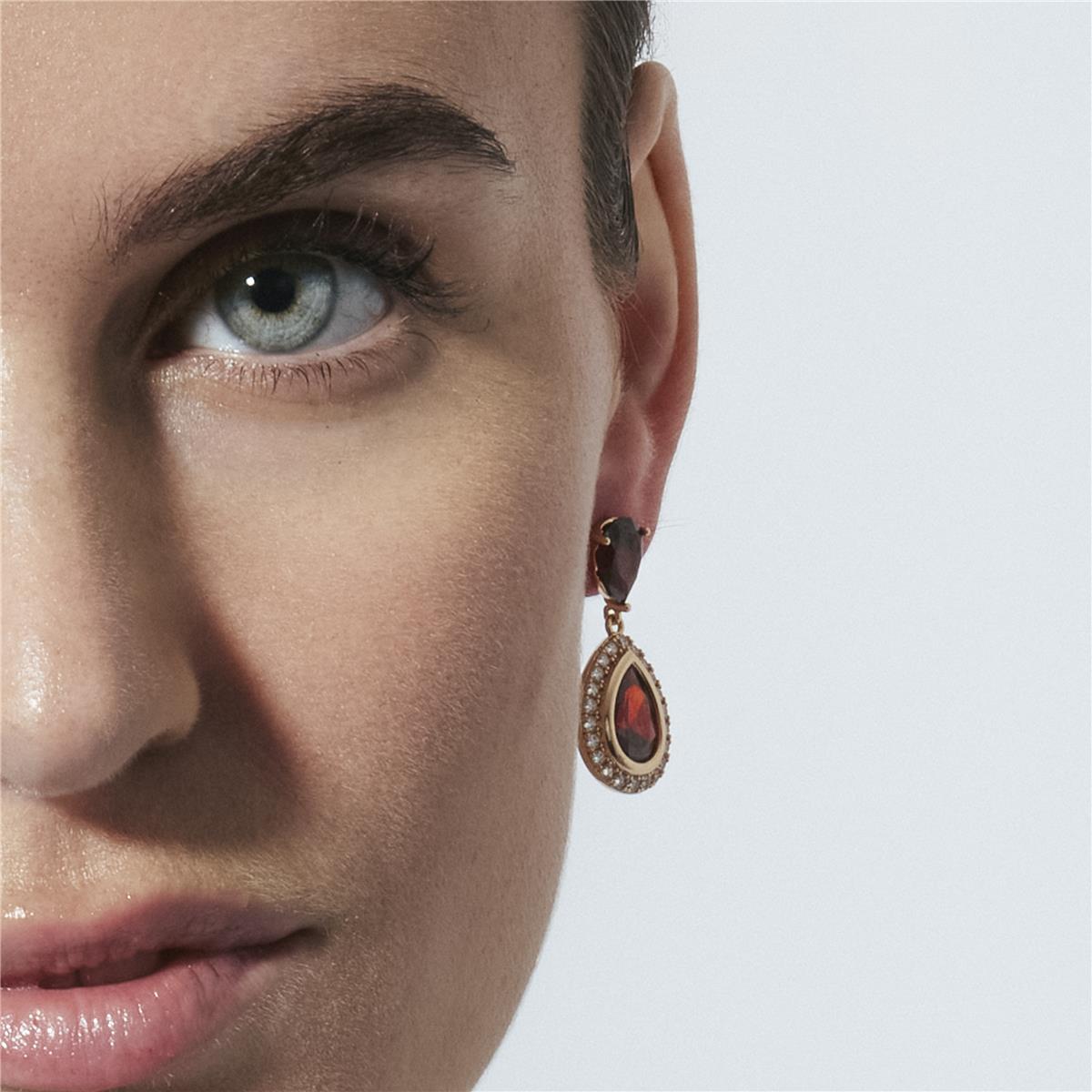 Orecchini con zircone rubino finitura in oro giallo 18k - Lilem