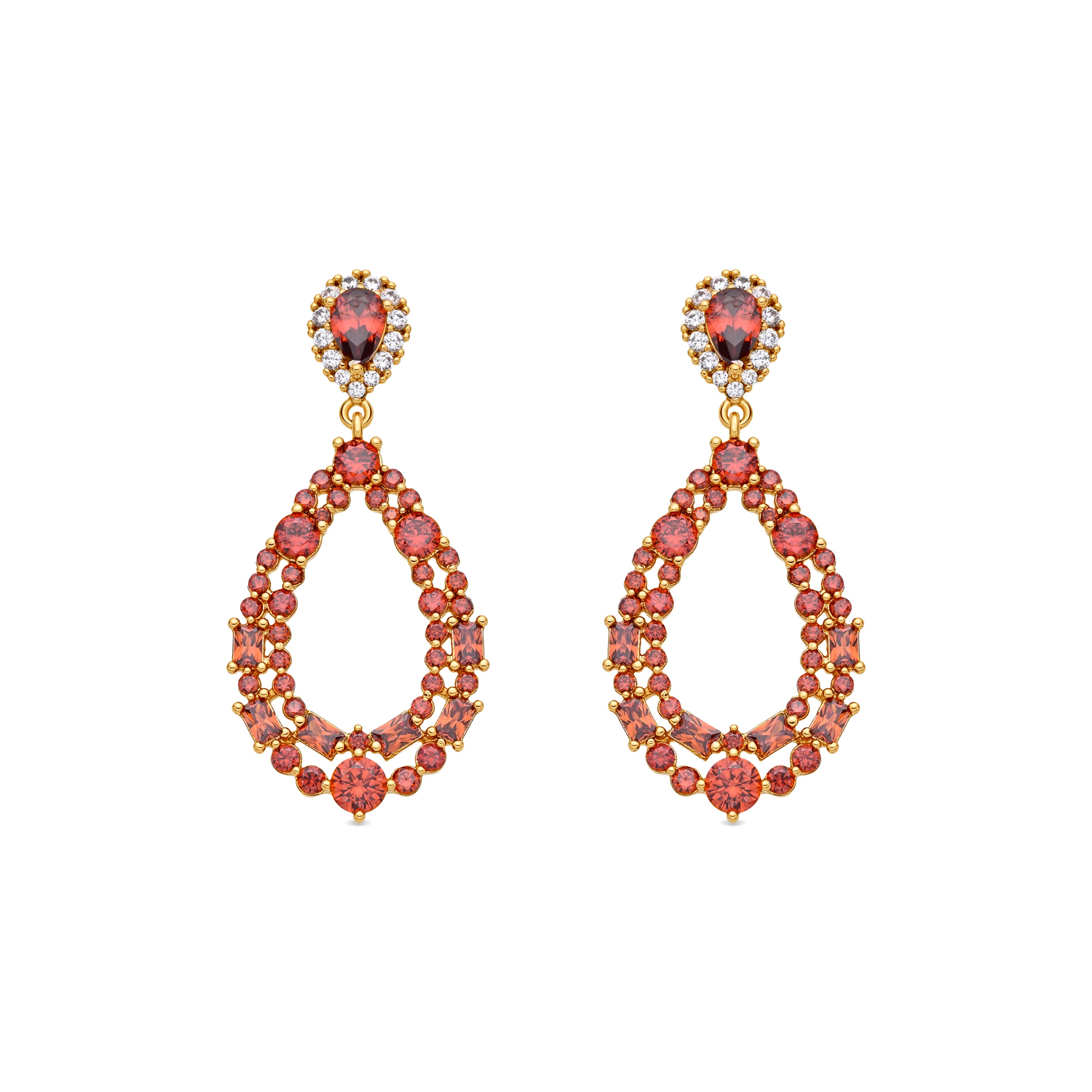 Pendientes de Circonita Rubí acabado en oro amarillo de 18k - Damao