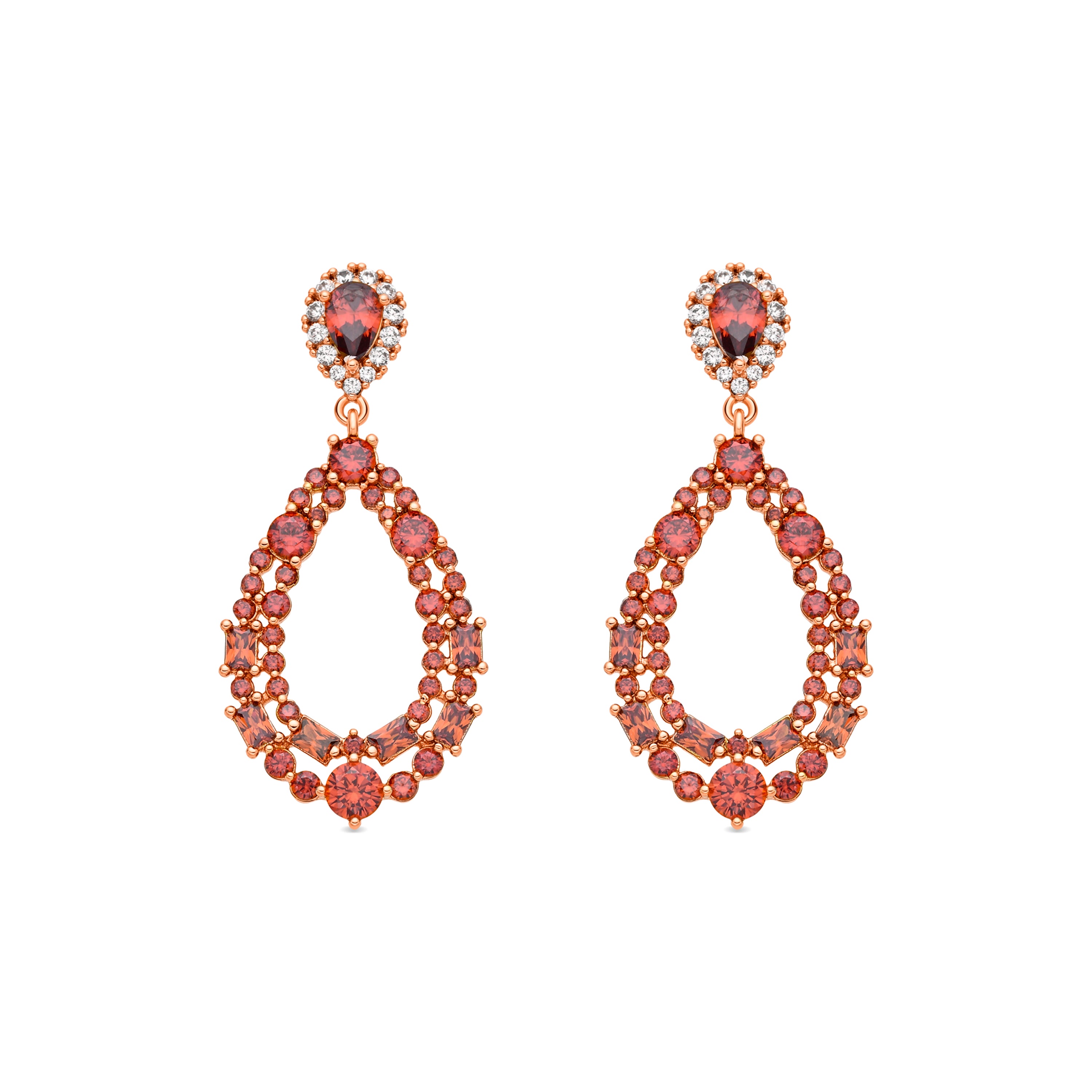 Ruby Cubic Zirconia Earrings with 18k Yellow Gold Finish - Damao