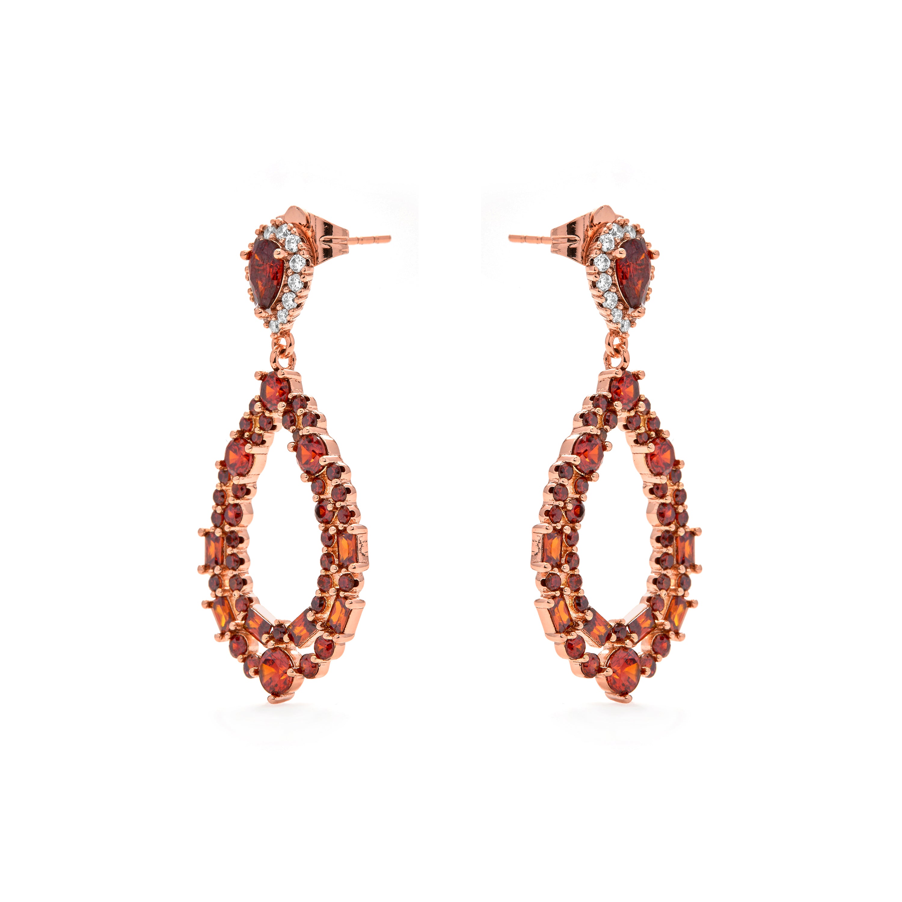 Pendientes de Circonita Rubí acabado en oro amarillo de 18k - Damao