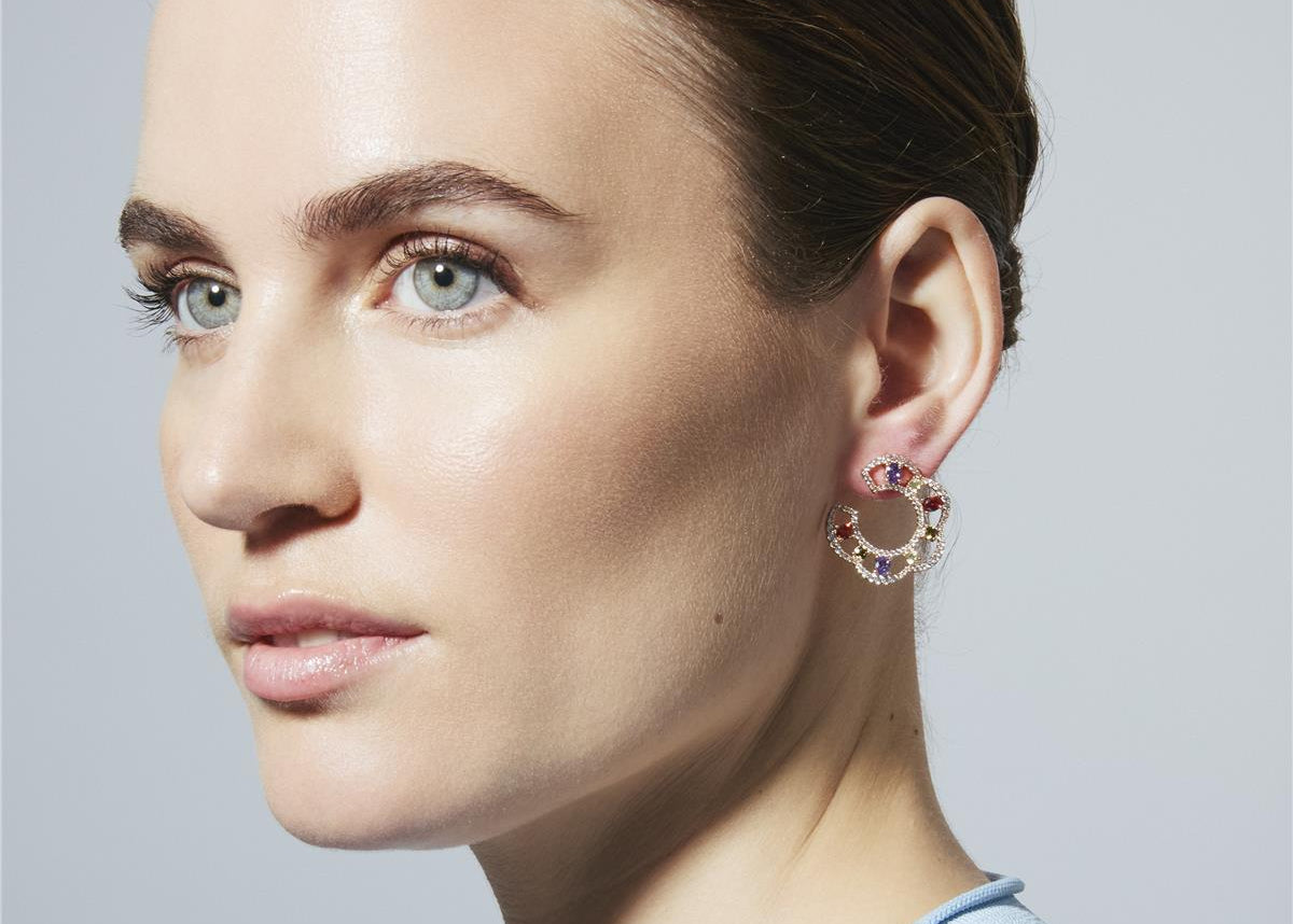Pendientes de Circonita Multicolor acabado en oro amarillo de 18k - Prorax