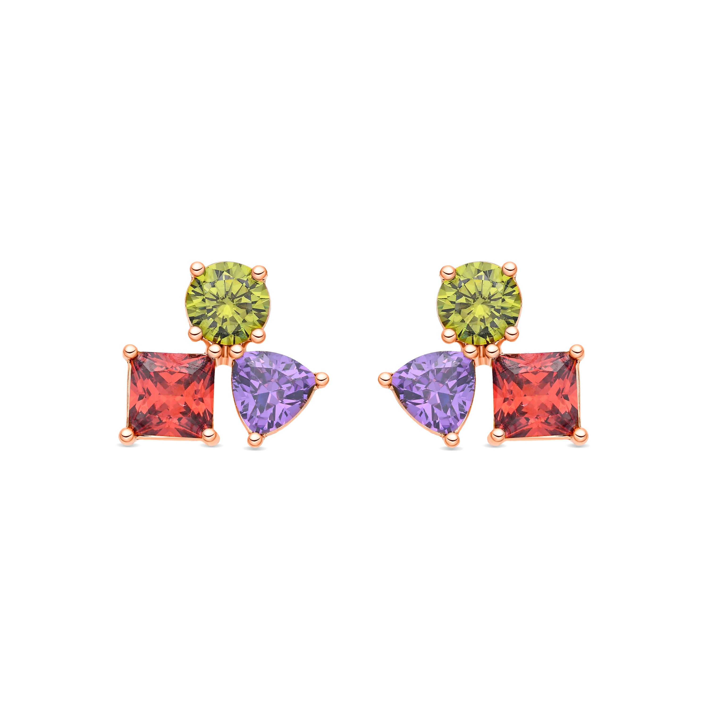 Multicolor Cubic Zirconia Earrings with 18k Yellow Gold Finish - Moew