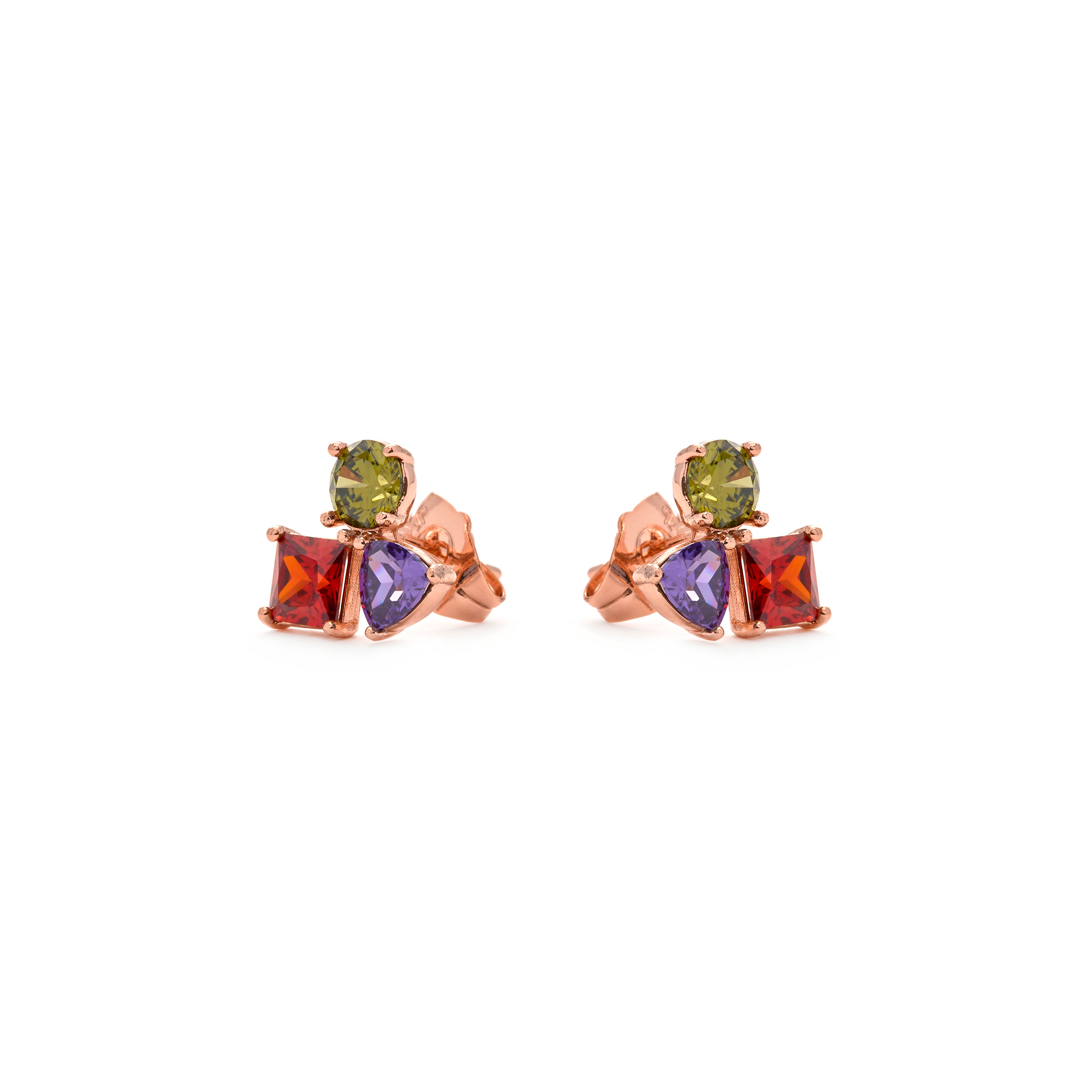 Multicolor Cubic Zirconia Earrings with 18k Yellow Gold Finish - Moew