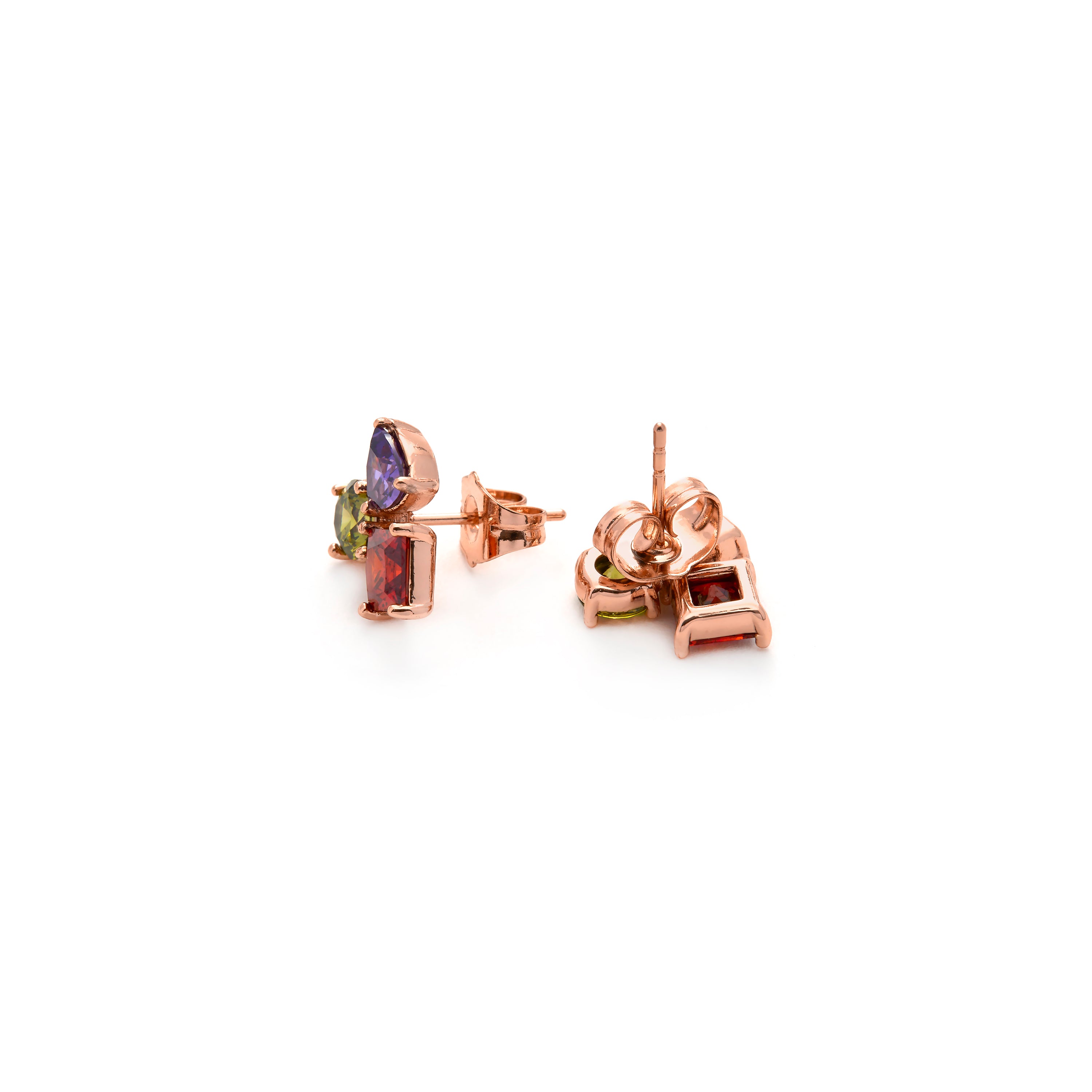 Multicolor Cubic Zirconia Earrings with 18k Yellow Gold Finish - Moew