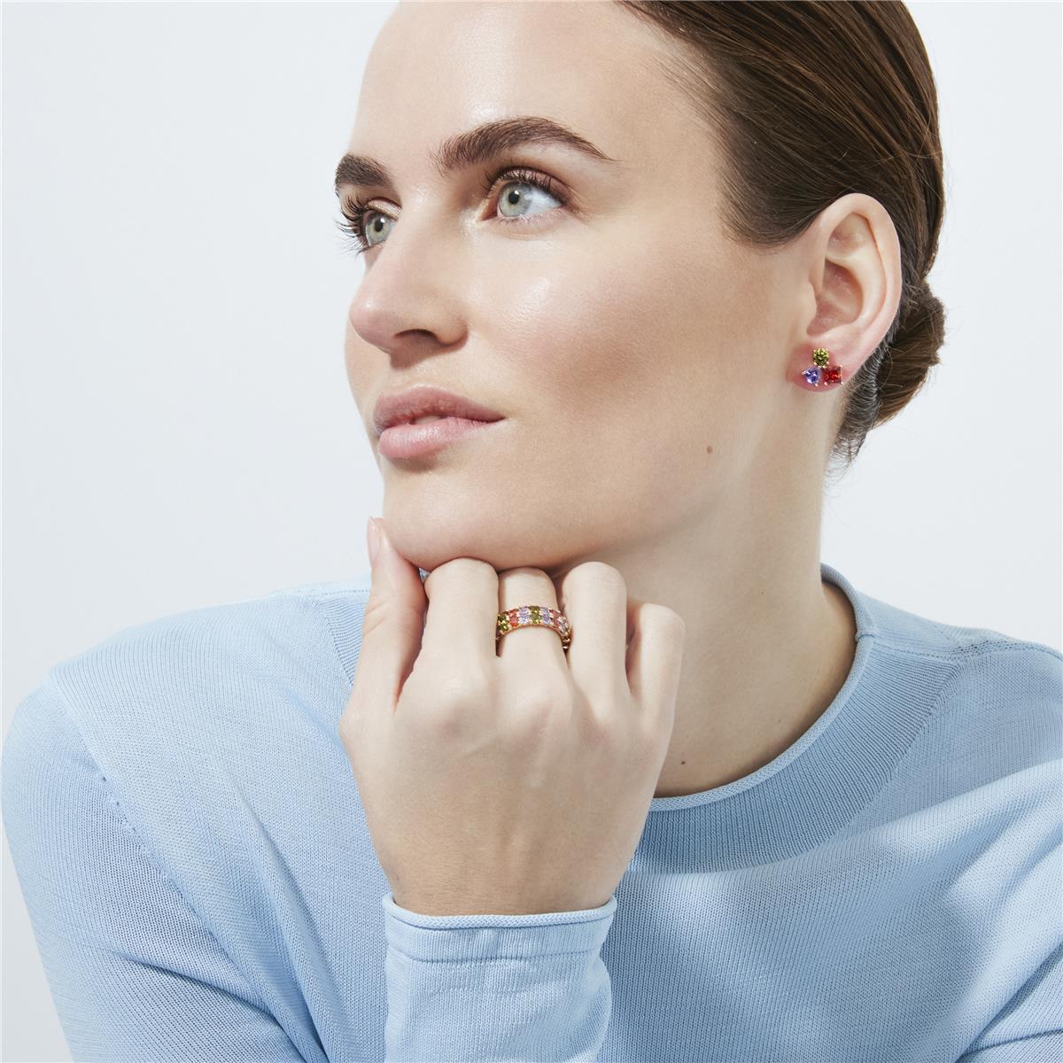 Multicolor Cubic Zirconia Earrings with 18k Yellow Gold Finish - Moew