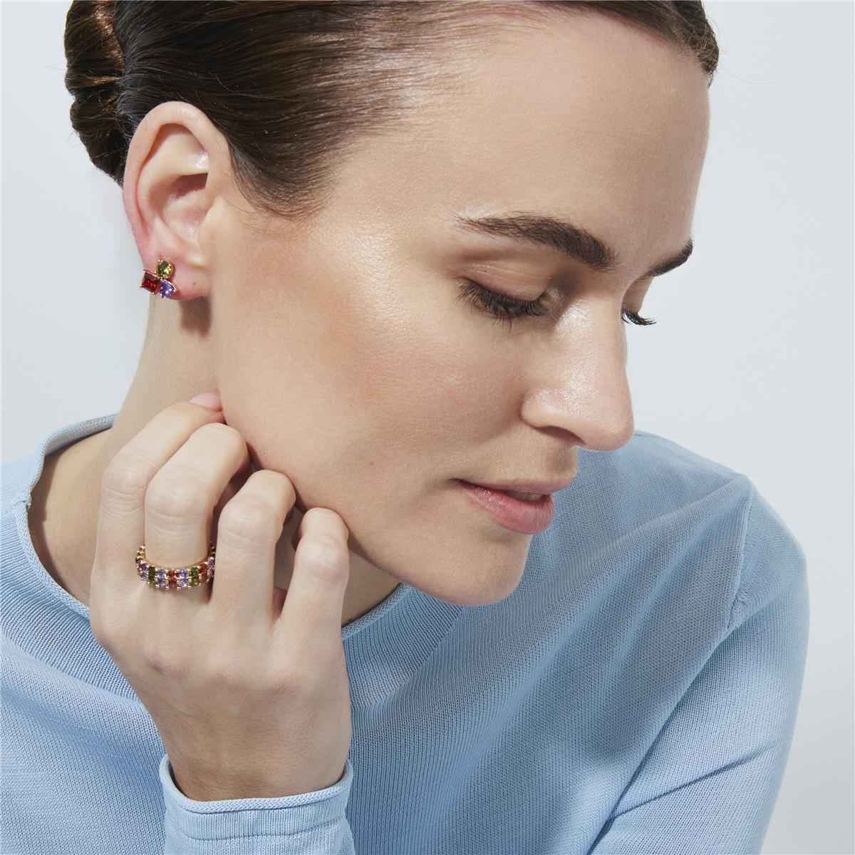 Multicolor Cubic Zirconia Earrings with 18k Yellow Gold Finish - Moew