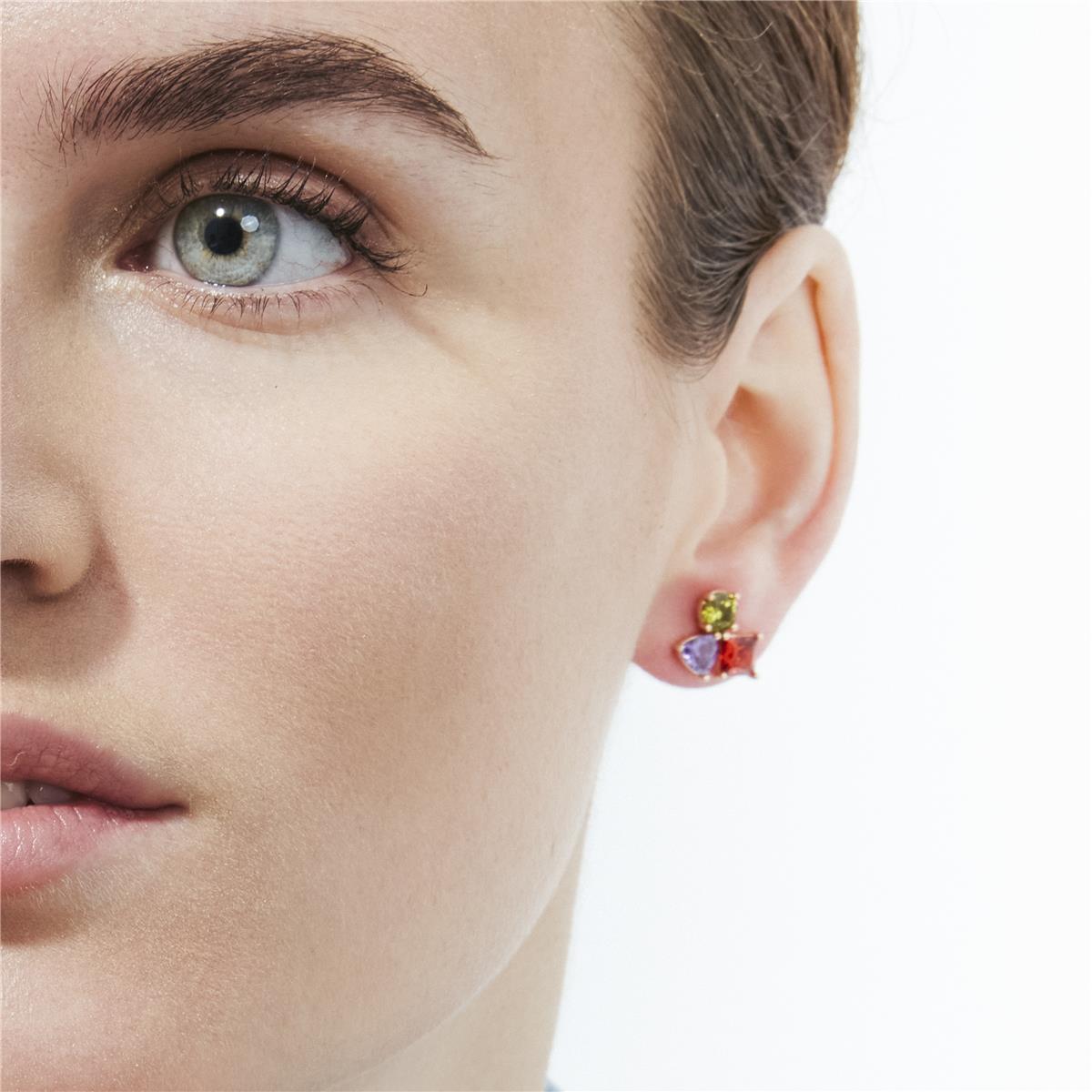 Multicolor Cubic Zirconia Earrings with 18k Yellow Gold Finish - Moew