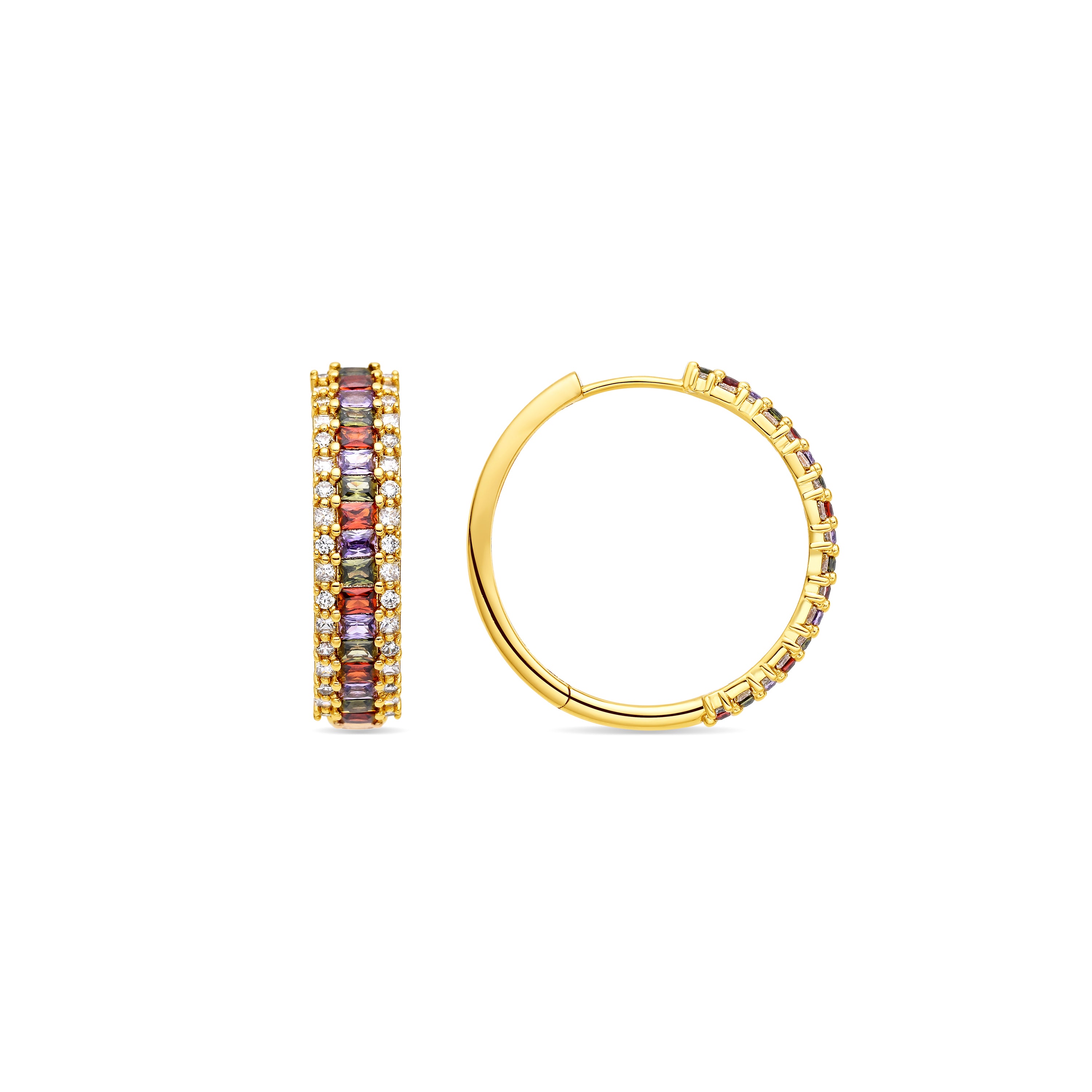 Multicolor Cubic Zirconia Earrings with 18k Yellow Gold Finish - Forast