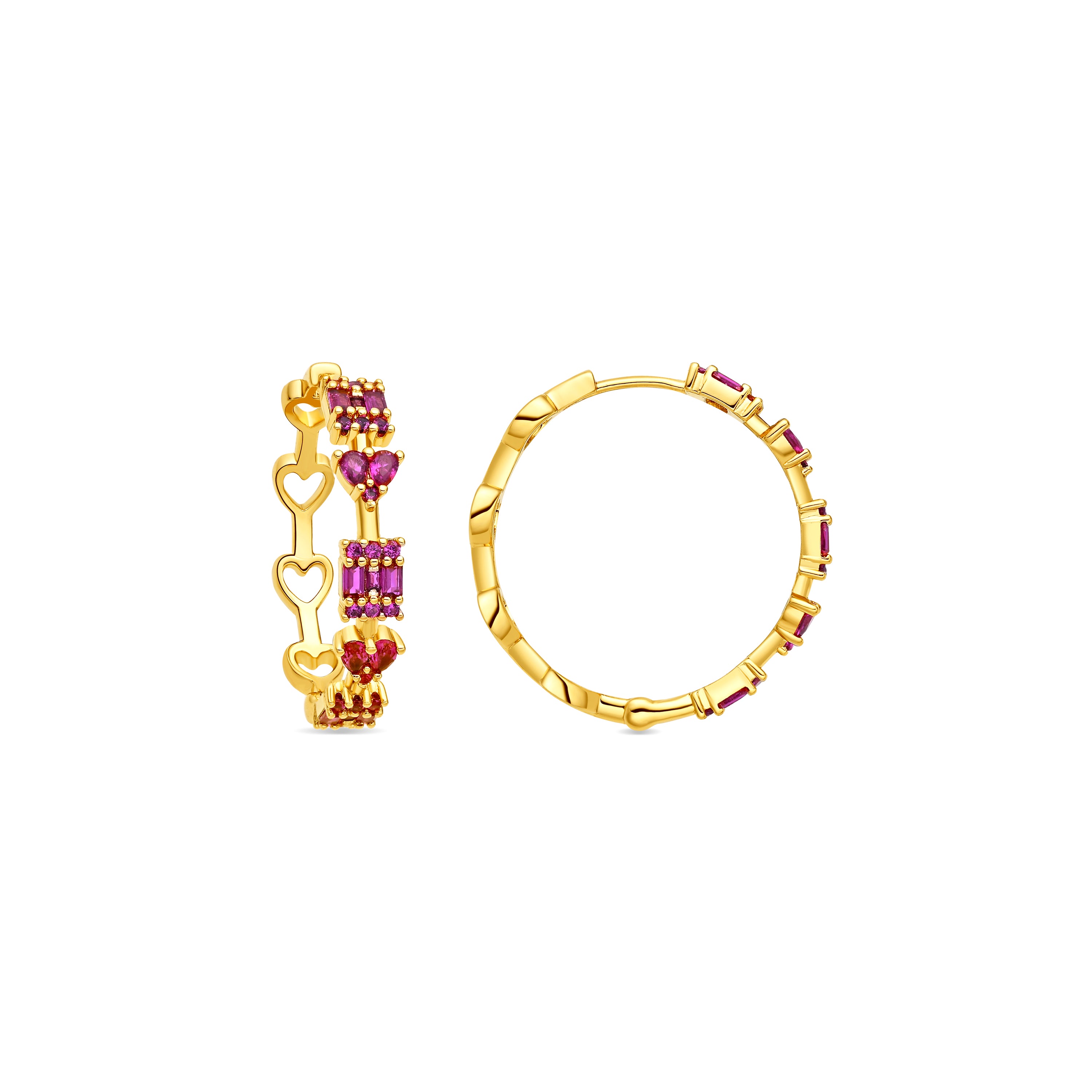 Ruby Cubic Zirconia Earrings with 18k Yellow Gold Finish - Fanri