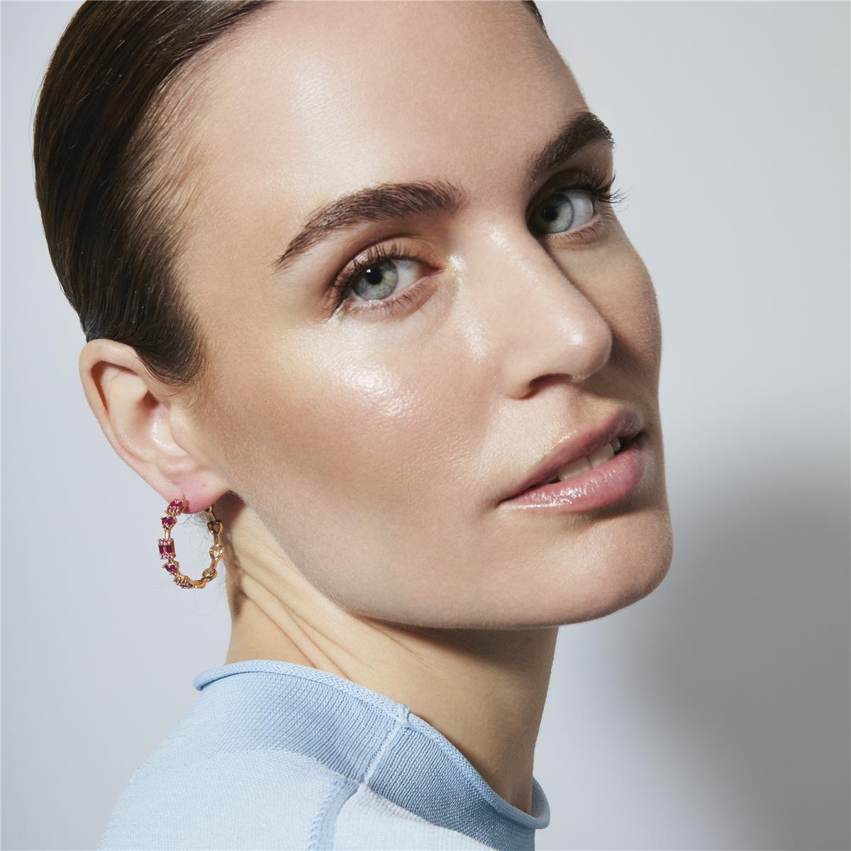 Ruby Cubic Zirconia Earrings with 18k Yellow Gold Finish - Fanri