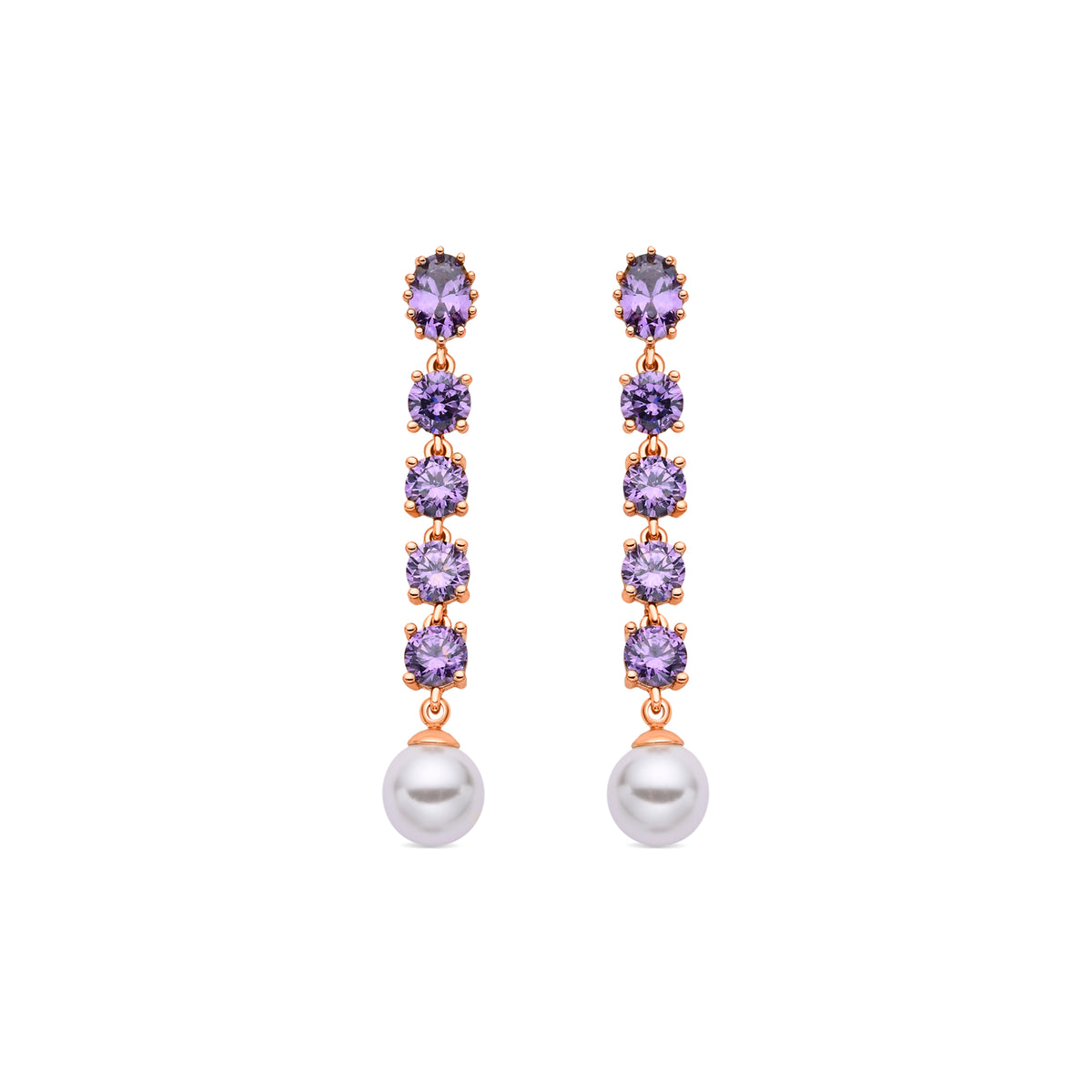 Amethyst Cubic Zirconia Earrings with 18k Yellow Gold Finish - Thagy