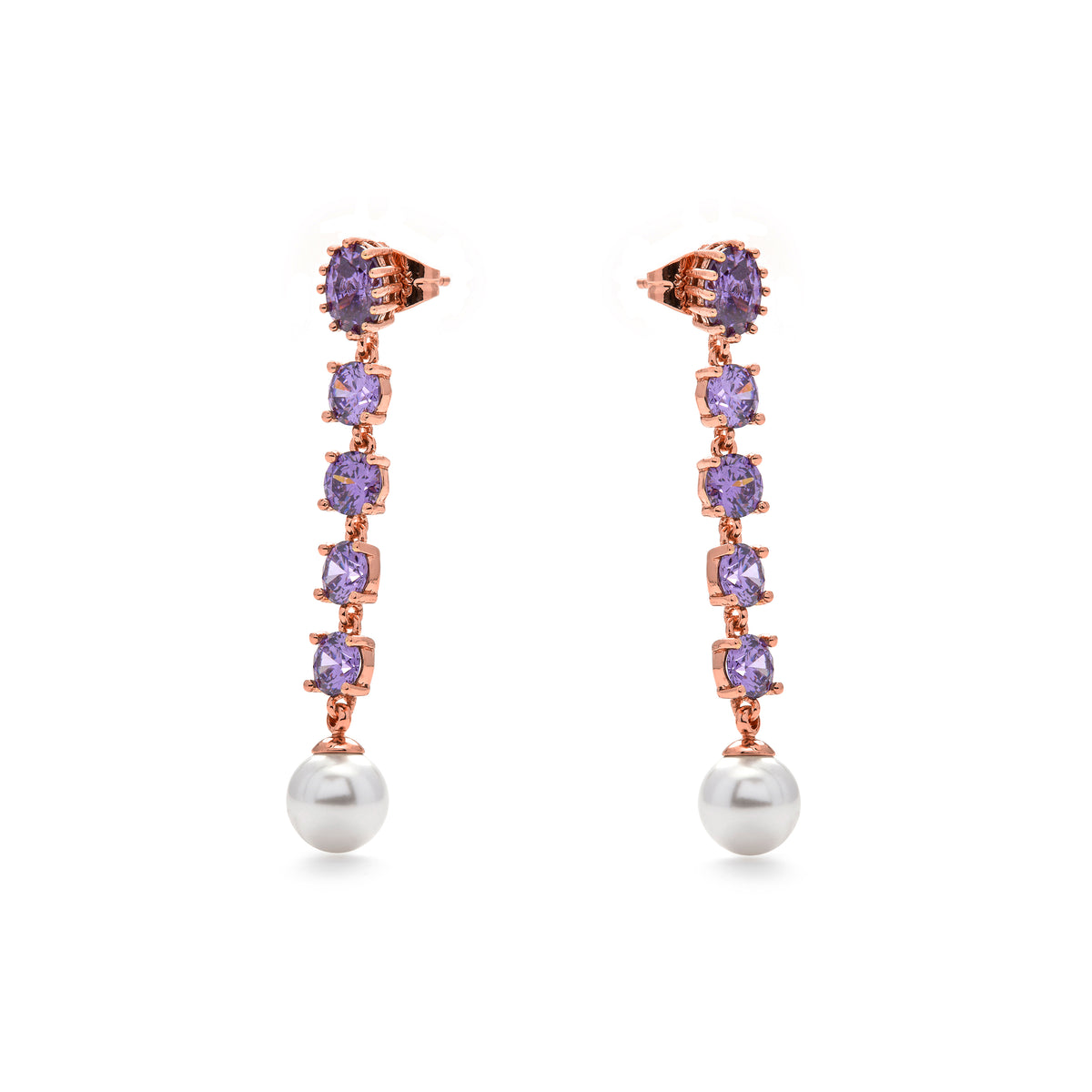 Amethyst Cubic Zirconia Earrings with 18k Yellow Gold Finish - Thagy
