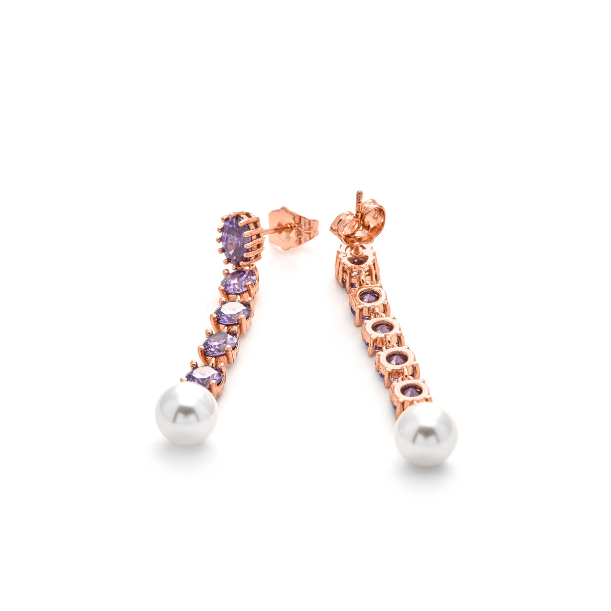 Amethyst Cubic Zirconia Earrings with 18k Yellow Gold Finish - Thagy