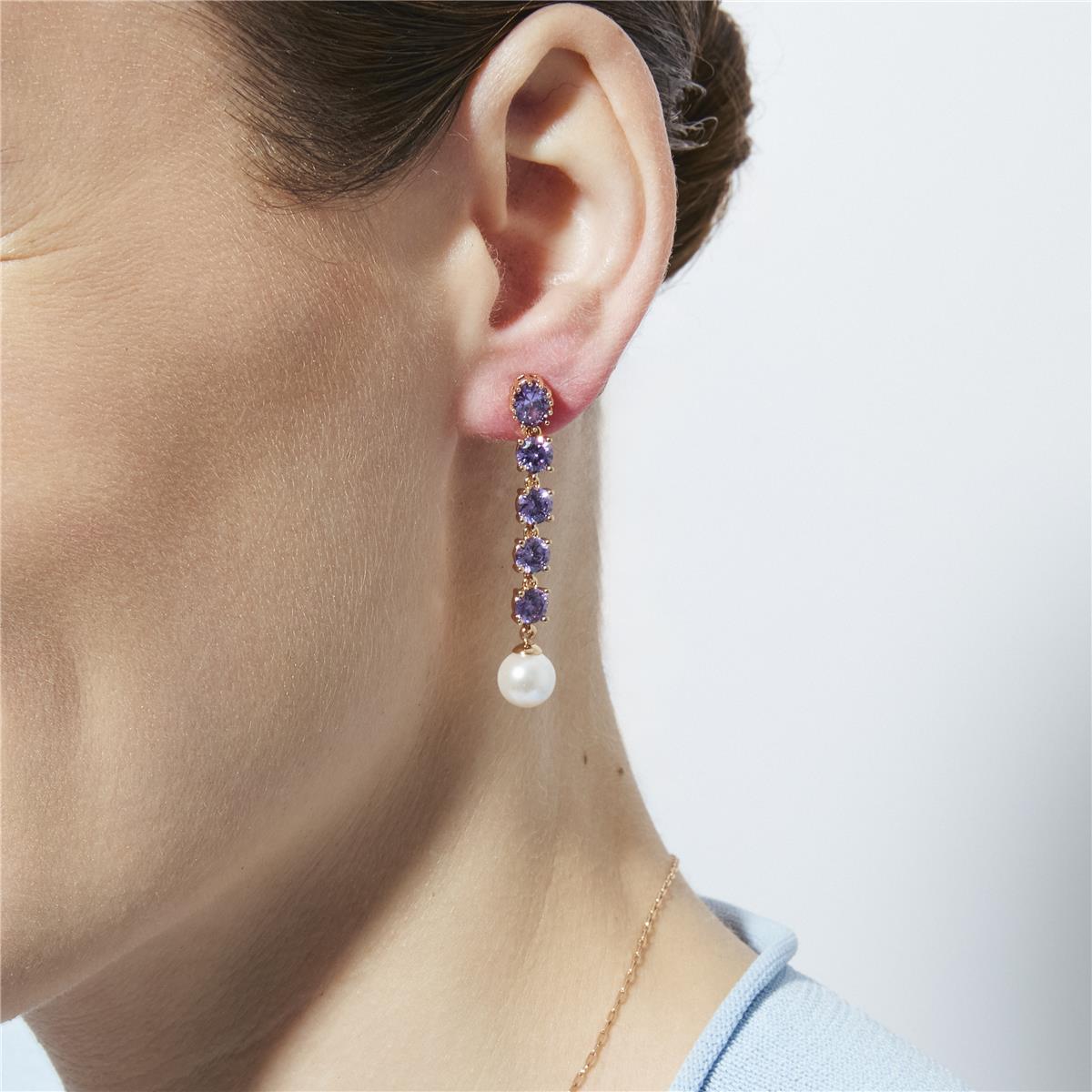 Amethyst Cubic Zirconia Earrings with 18k Yellow Gold Finish - Thagy