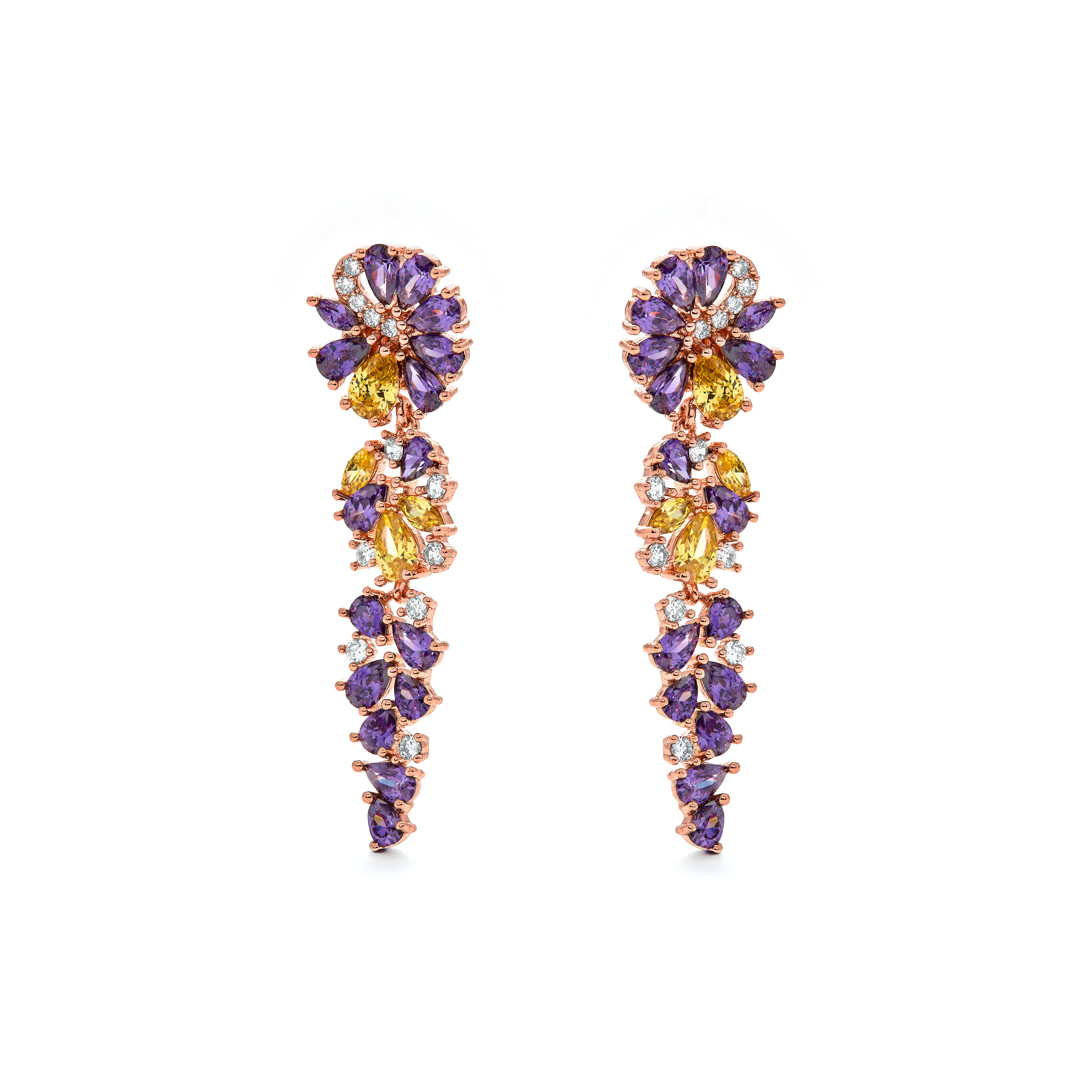 Boucles d'oreilles en zircon améthyste finition or jaune 18k - Maildu