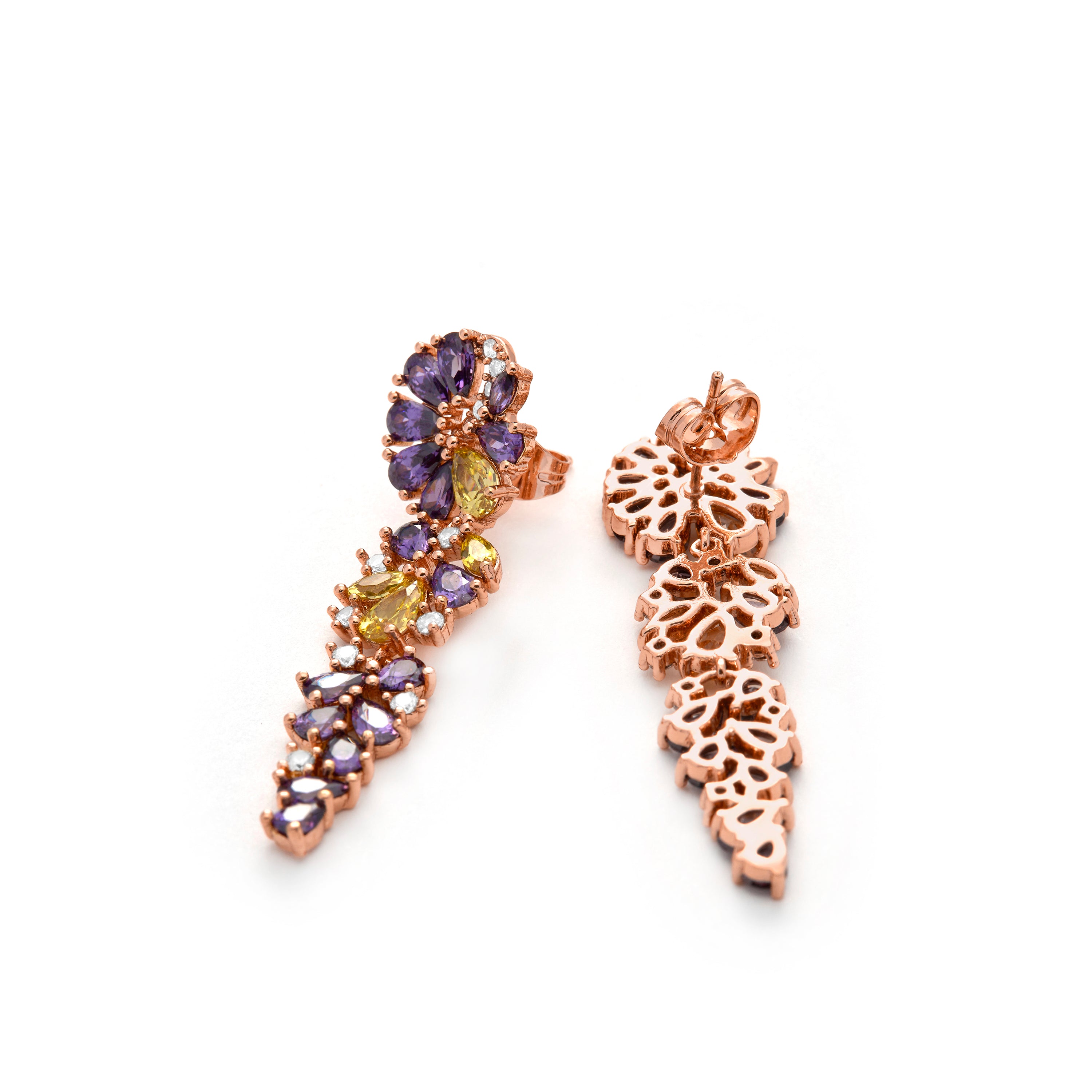 Boucles d'oreilles en zircon améthyste finition or jaune 18k - Maildu