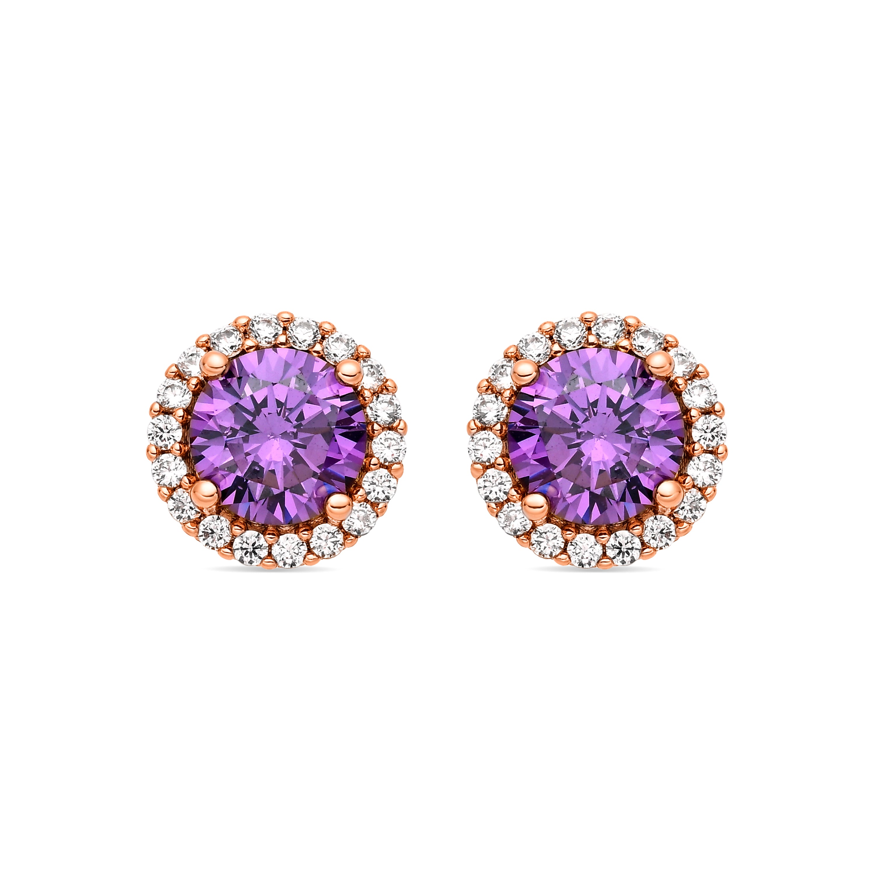 Amethyst Cubic Zirconia Earrings with 18k Yellow Gold Finish - Lizbo