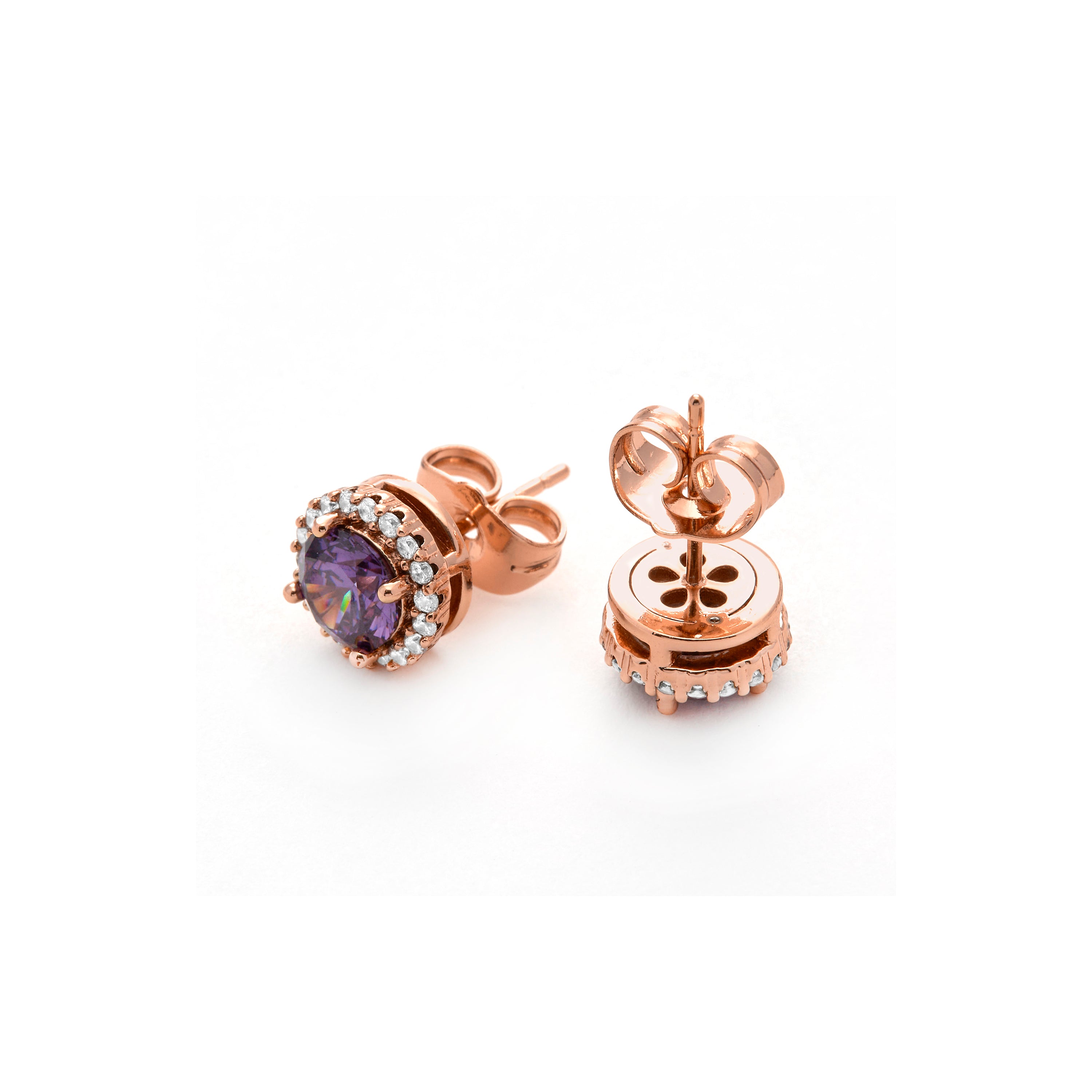 Amethyst Cubic Zirconia Earrings with 18k Yellow Gold Finish - Lizbo