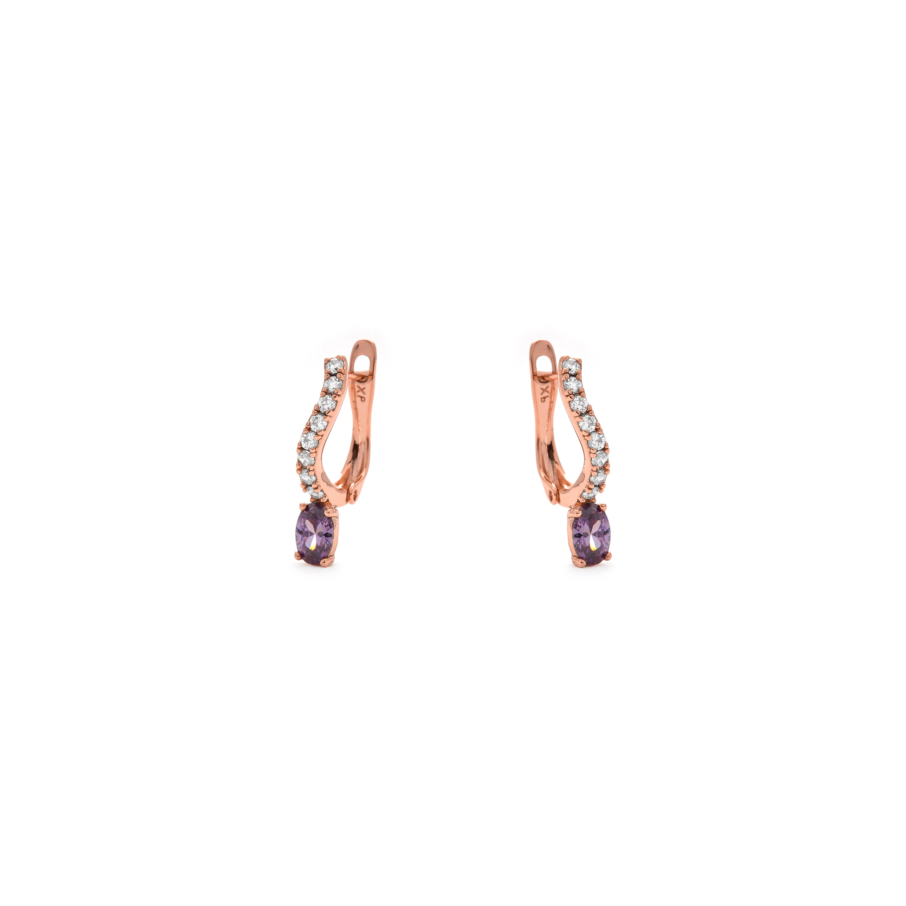 Boucles d'oreilles en zircon améthyste finition or jaune 18k - Nakco