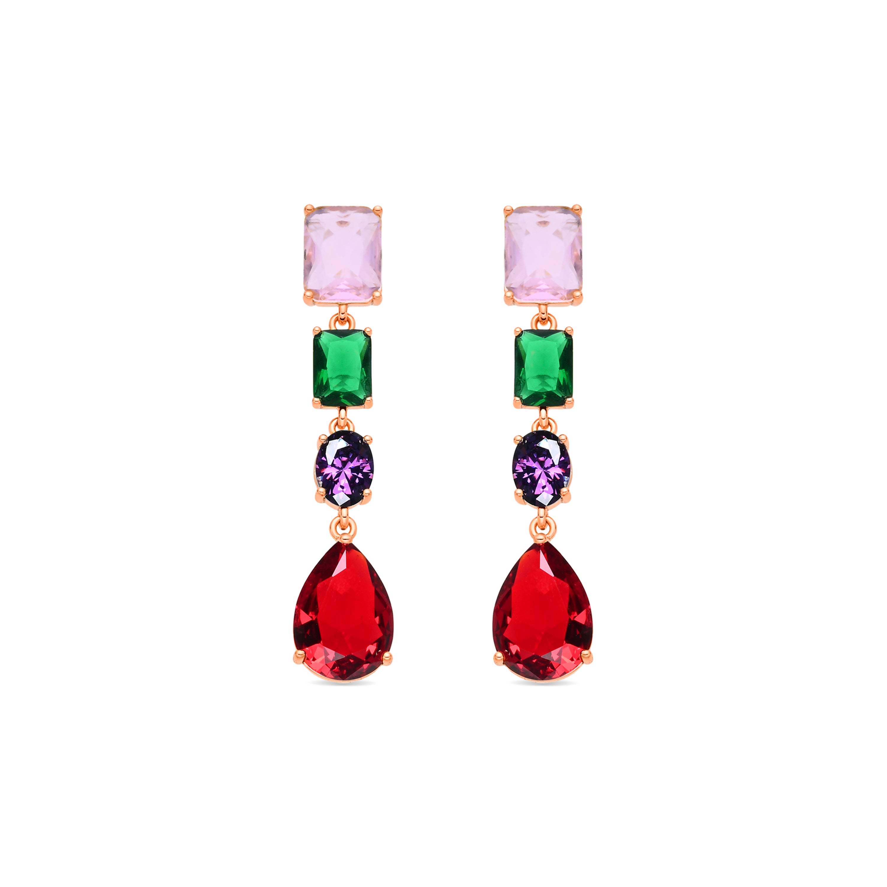 Boucles d'oreilles en zircon multicolore finition or jaune 18k - Hipol