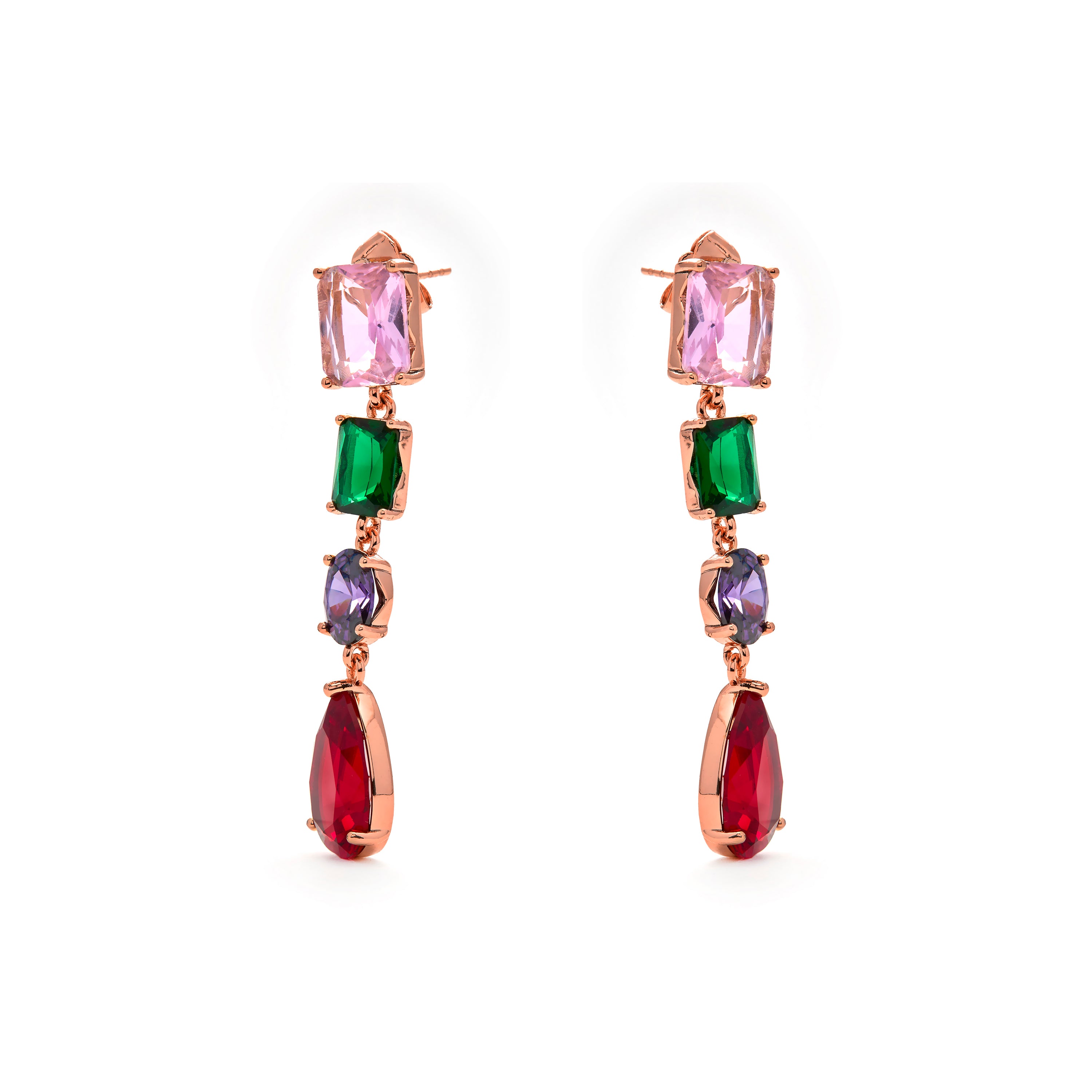 Boucles d'oreilles en zircon multicolore finition or jaune 18k - Hipol