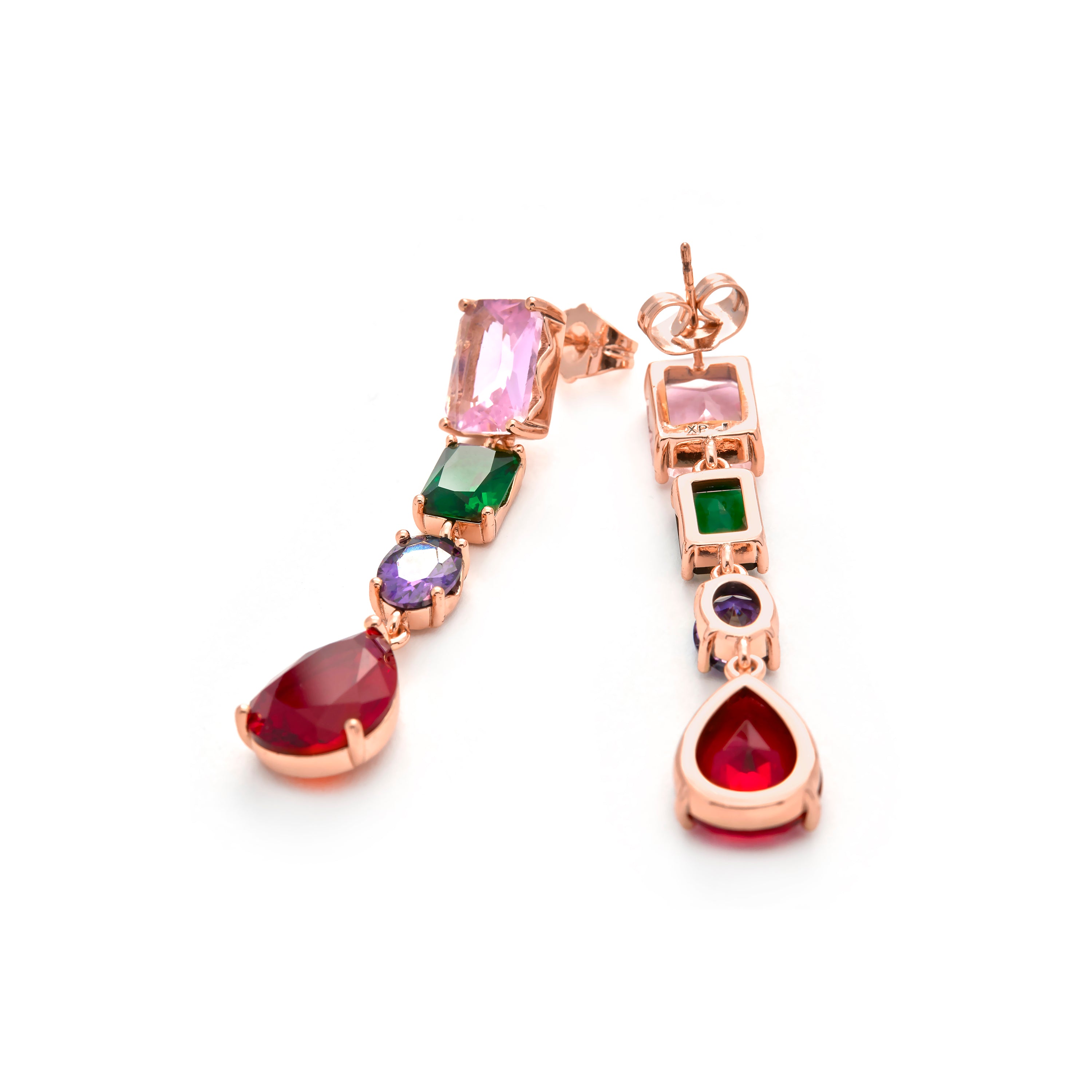 Boucles d'oreilles en zircon multicolore finition or jaune 18k - Hipol