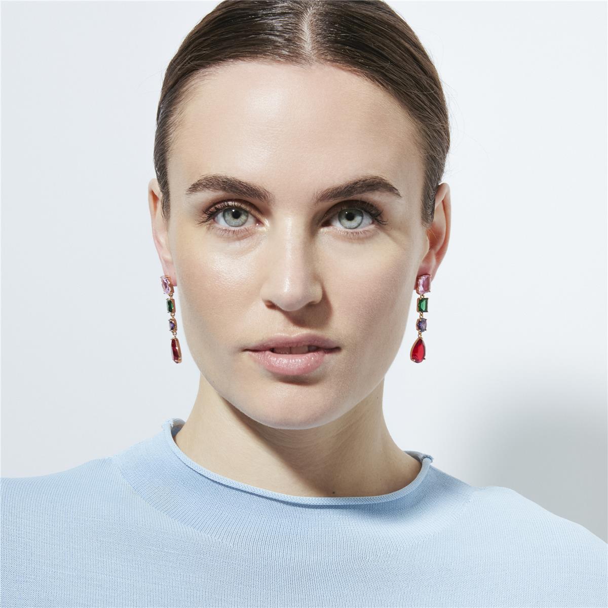 Boucles d'oreilles en zircon multicolore finition or jaune 18k - Hipol