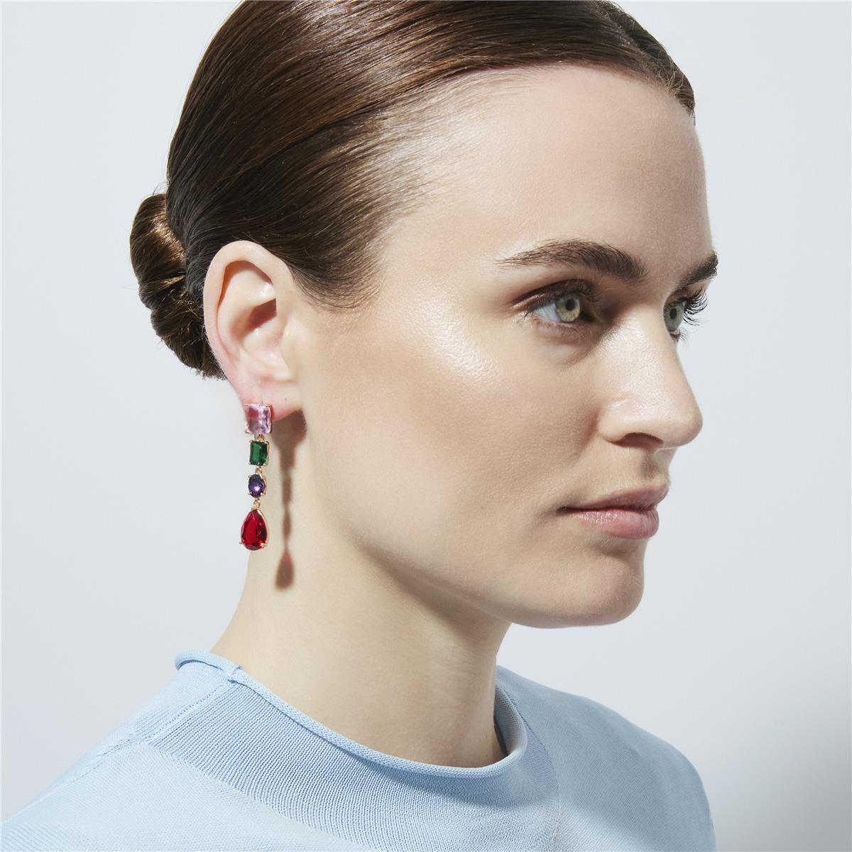 Boucles d'oreilles en zircon multicolore finition or jaune 18k - Hipol
