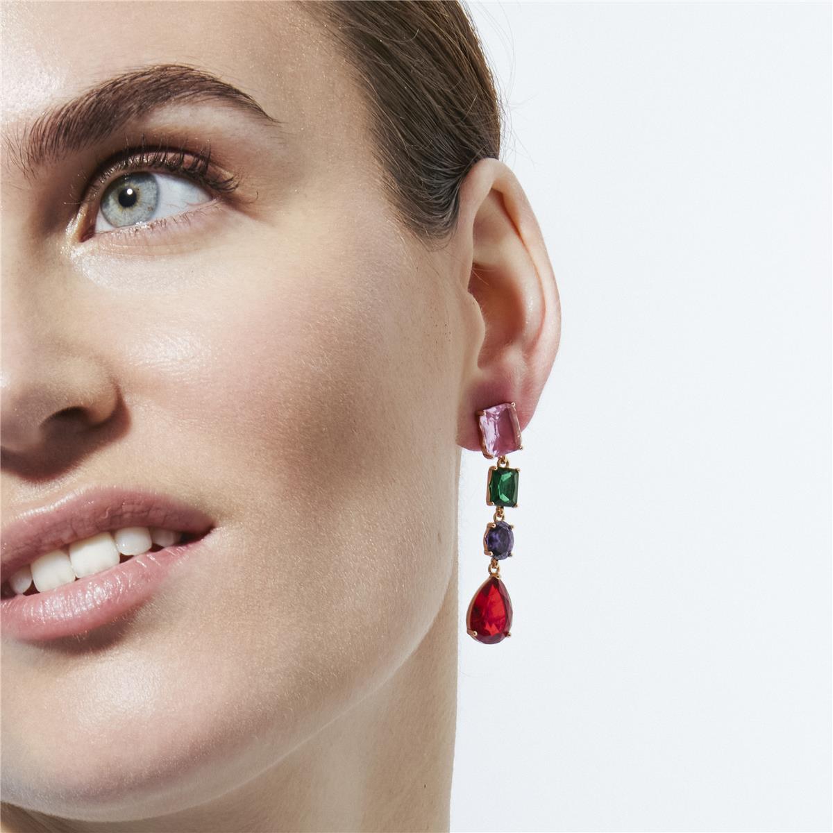 Boucles d'oreilles en zircon multicolore finition or jaune 18k - Hipol