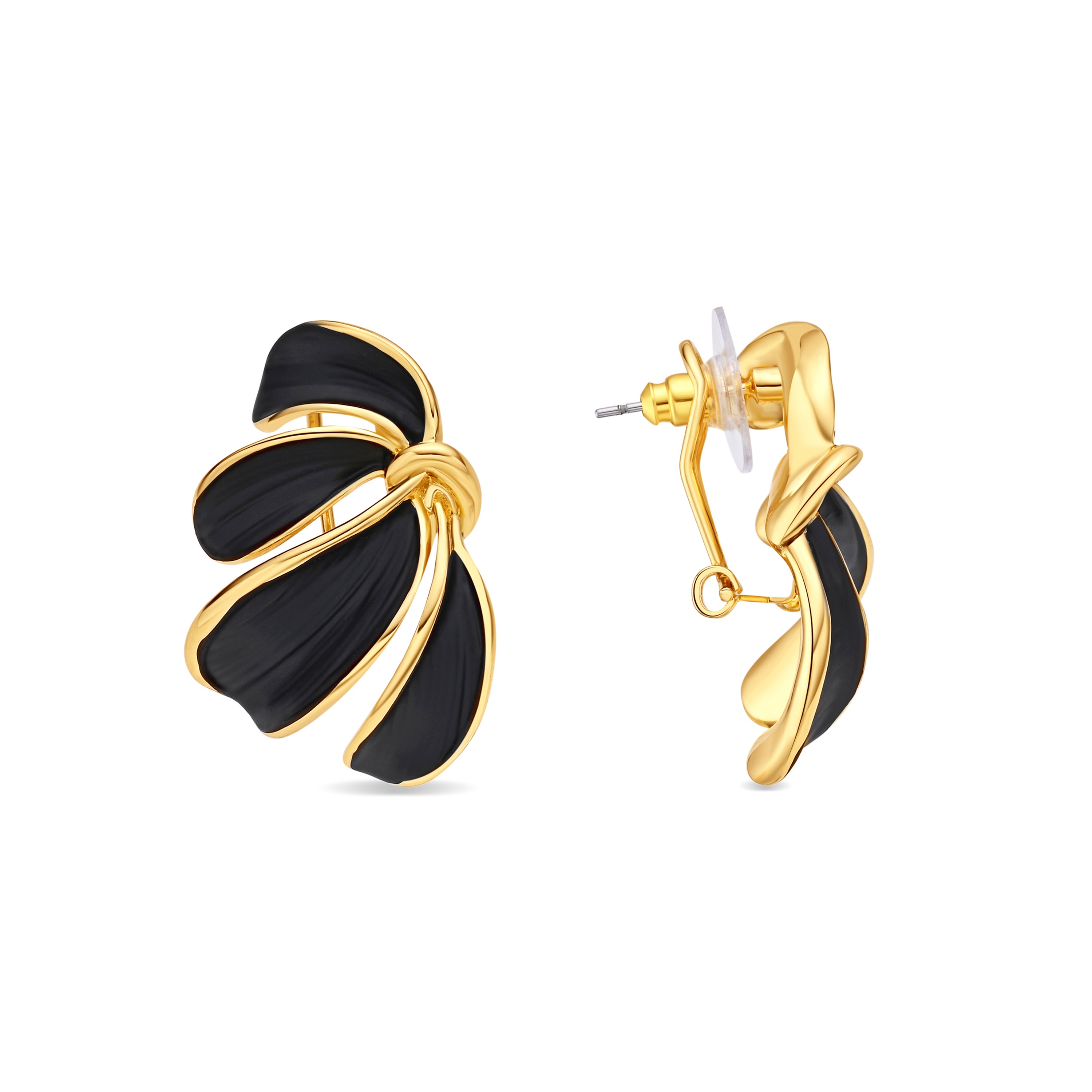 Brincos de laca preta com acabamento em ouro amarelo 18k - Tamur