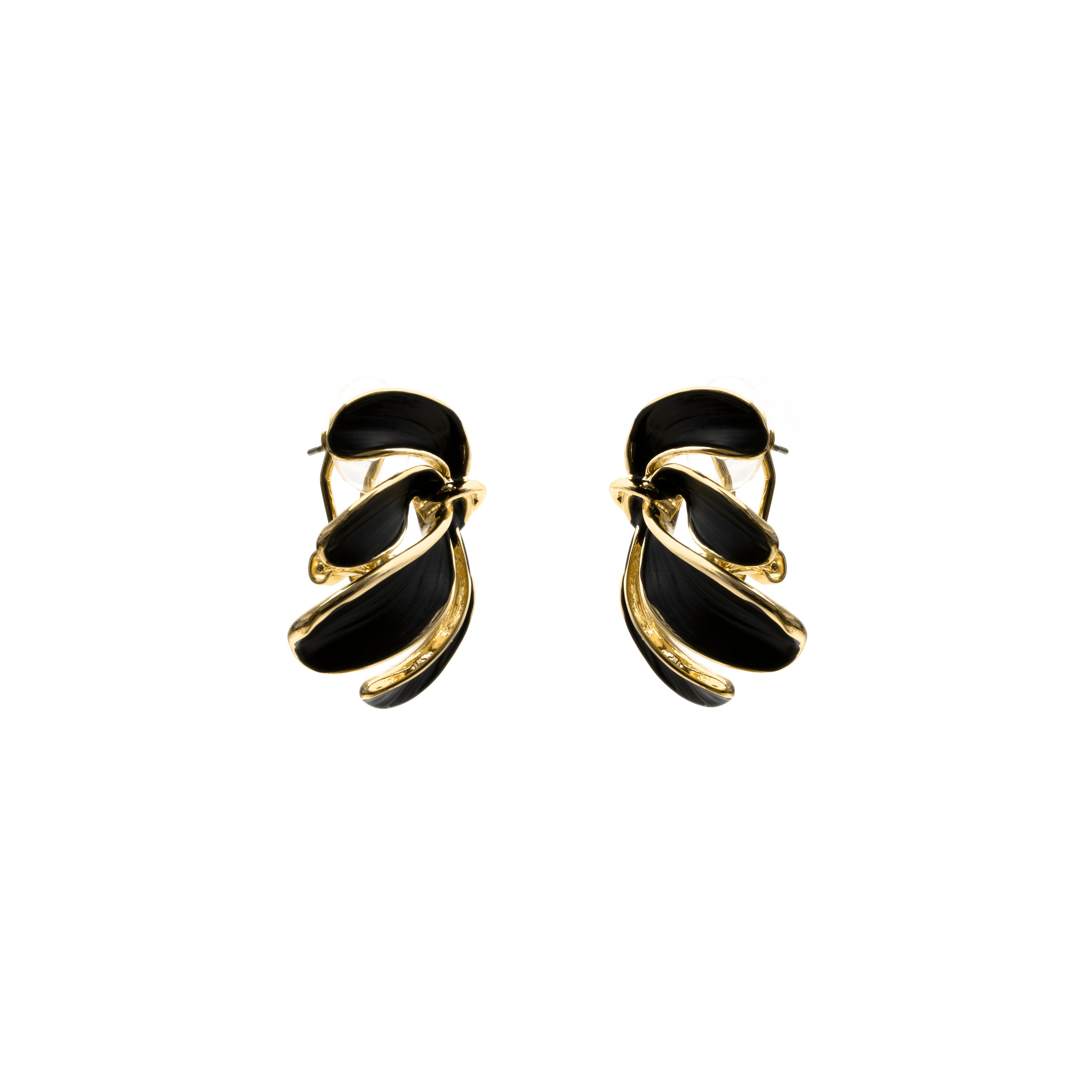 Brincos de laca preta com acabamento em ouro amarelo 18k - Tamur