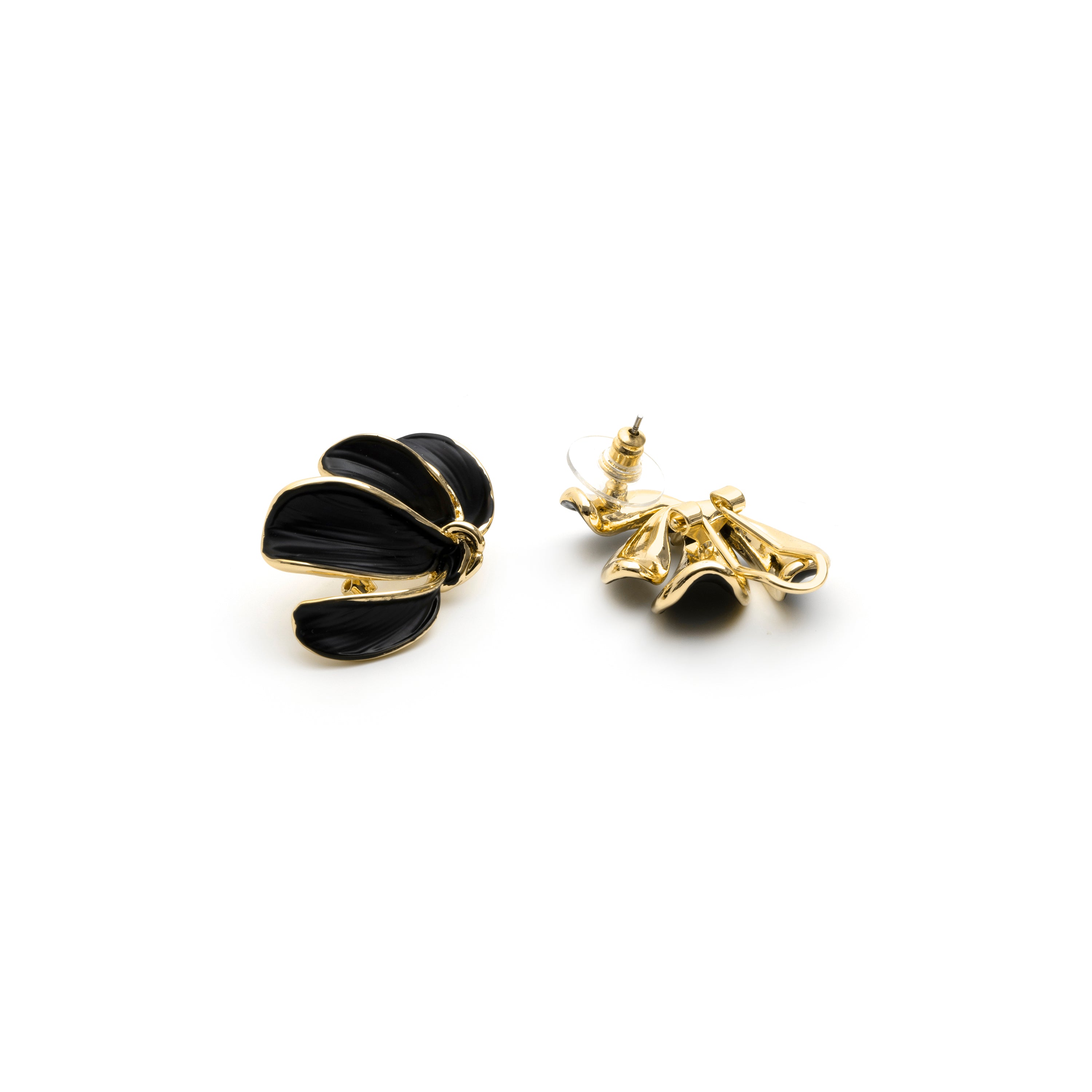 Brincos de laca preta com acabamento em ouro amarelo 18k - Tamur