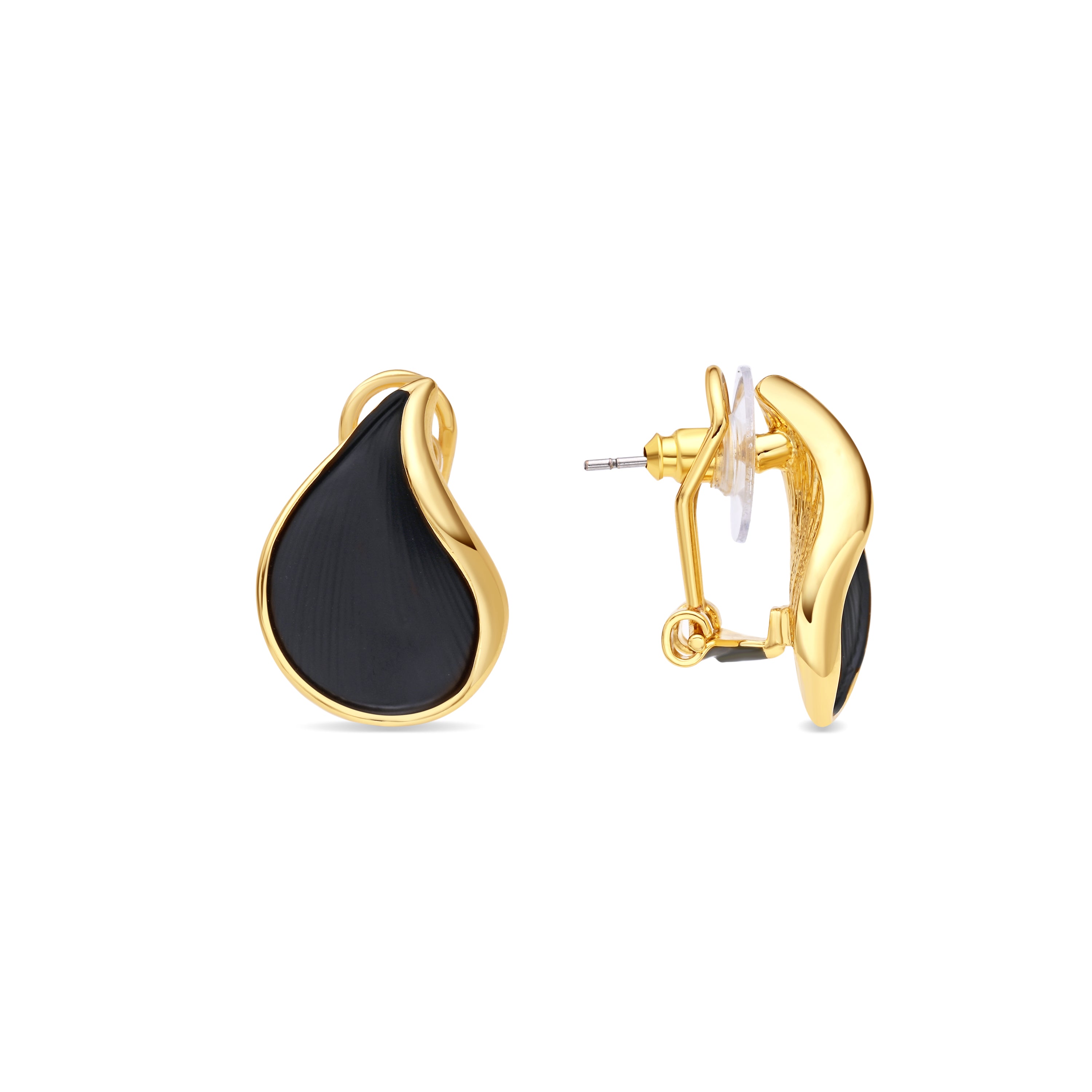 Boucles d'oreilles en laque noire finition or jaune 18 carats - Overci
