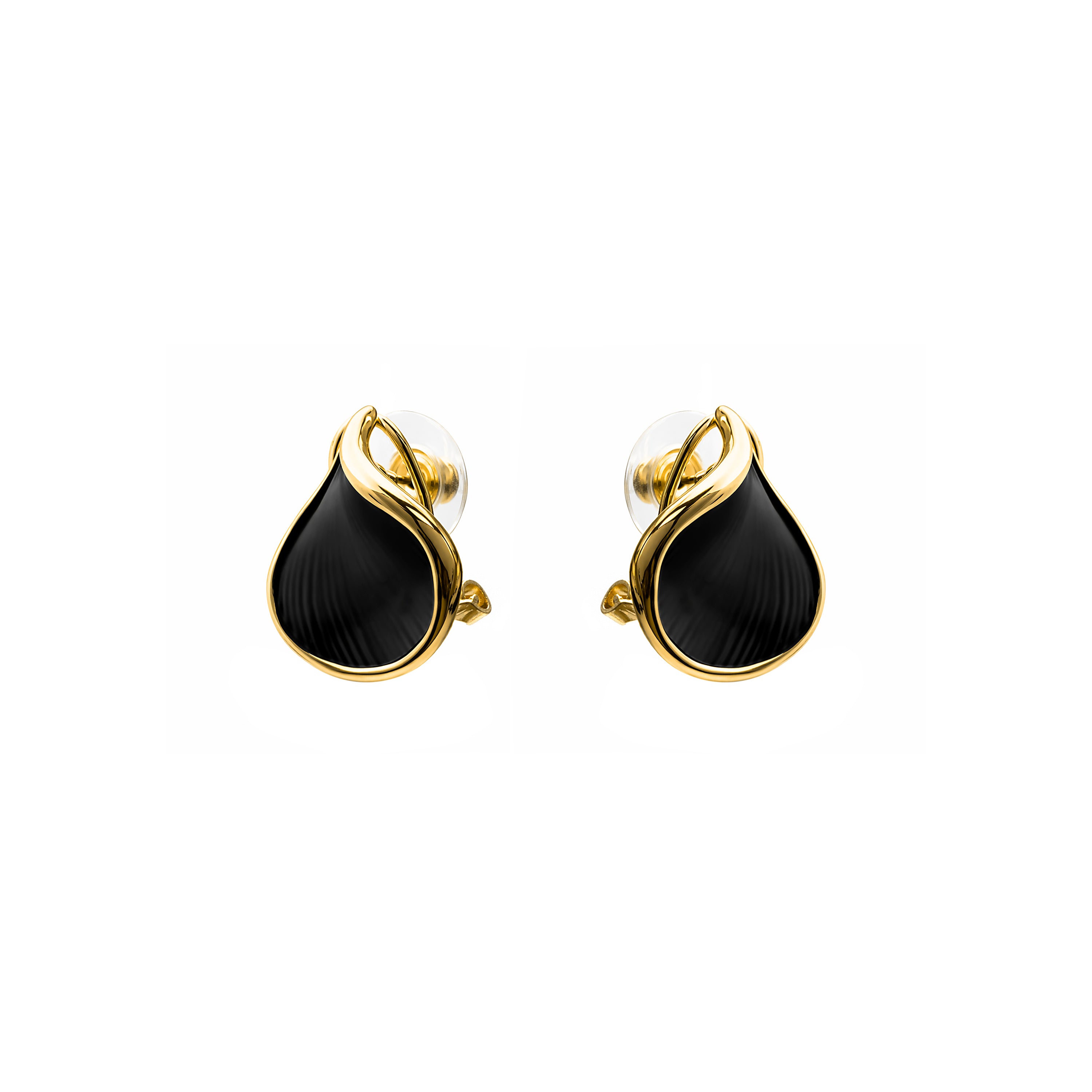 Boucles d'oreilles en laque noire finition or jaune 18 carats - Overci