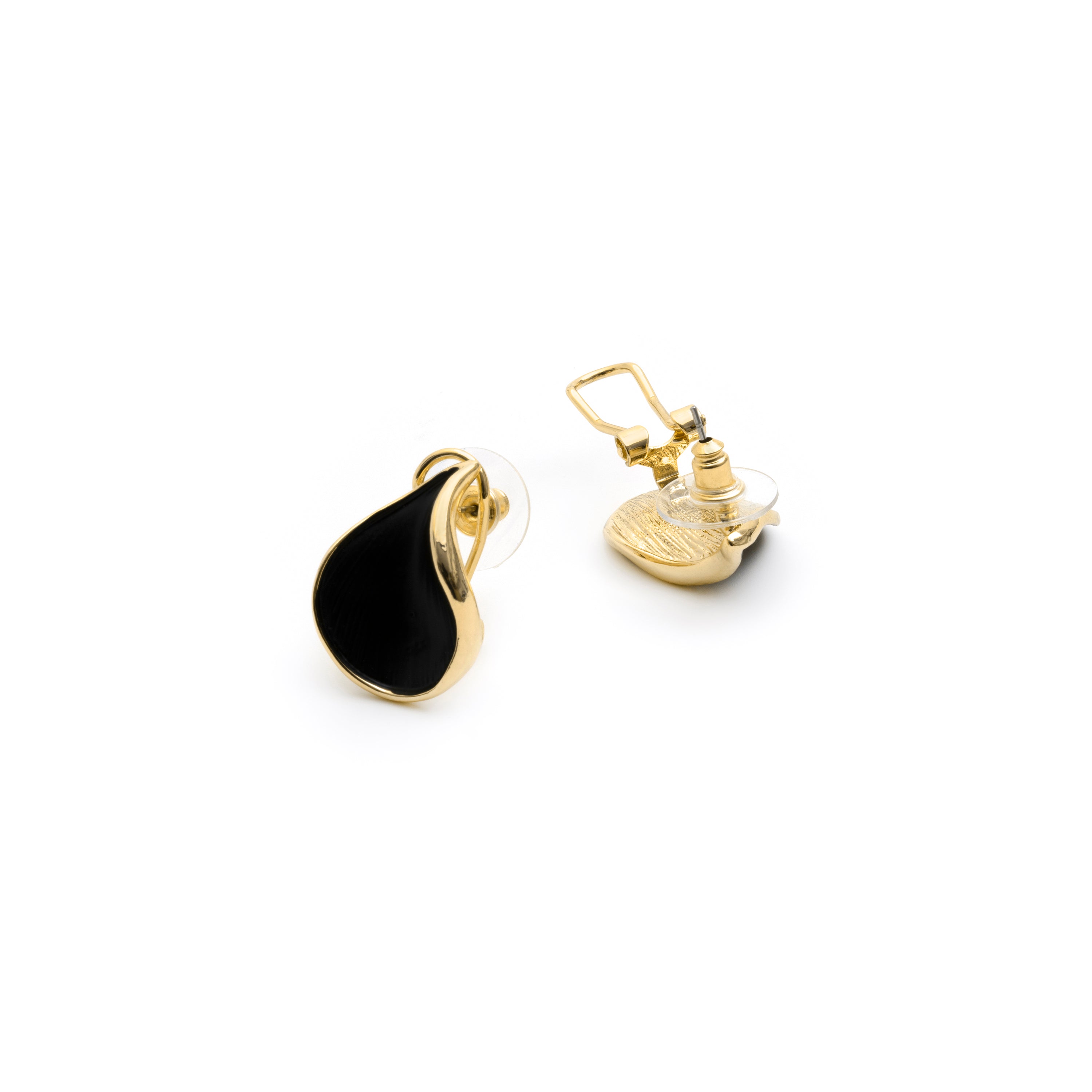 Boucles d'oreilles en laque noire finition or jaune 18 carats - Overci